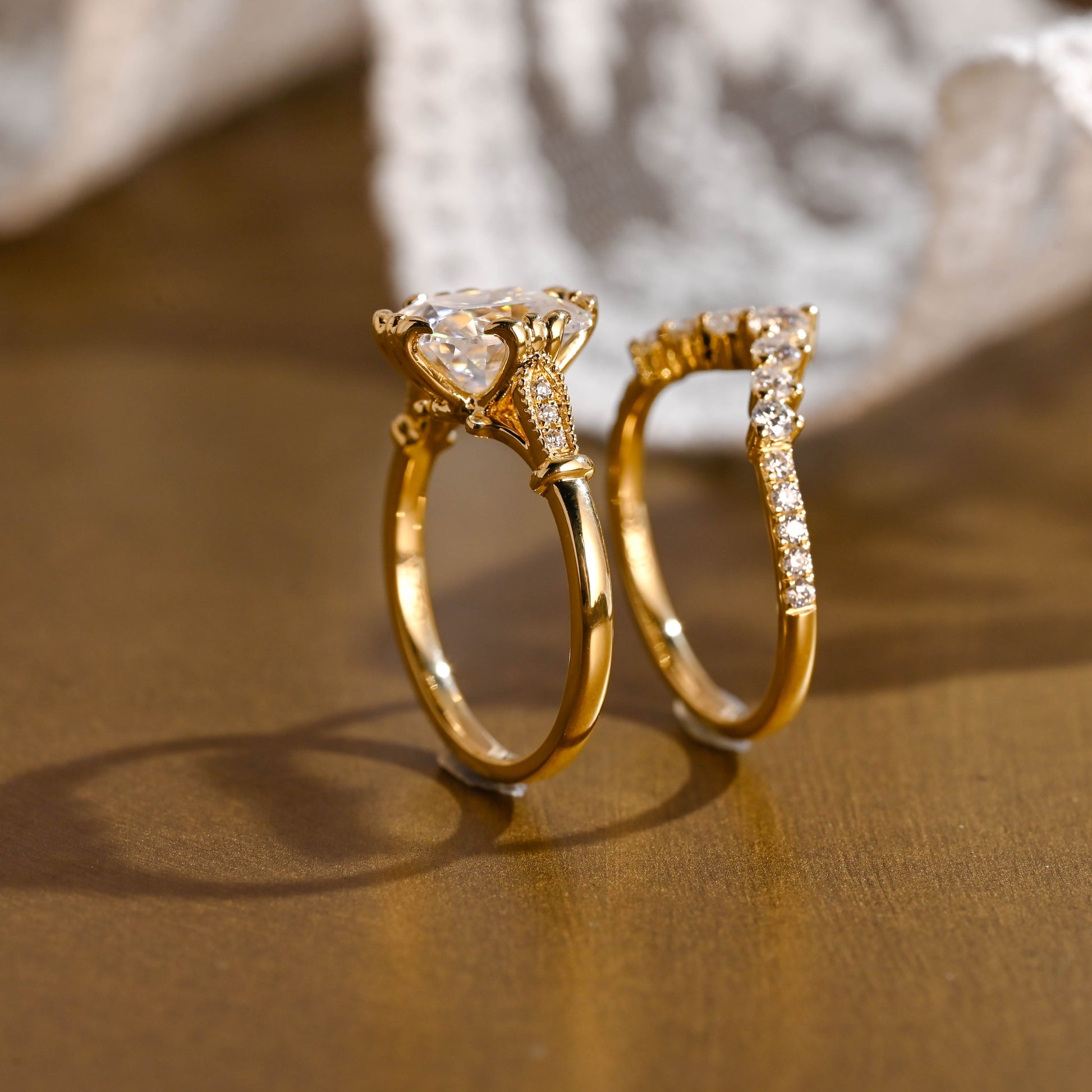SquareJewelry cushion cut bridal set Solid Gold Filigree Cushion Cut Moissanite Engagement Ring Set