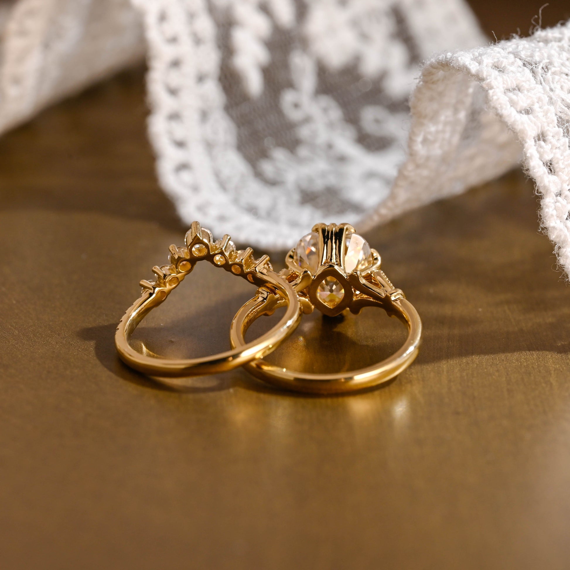 SquareJewelry cushion cut bridal set Solid Gold Filigree Cushion Cut Moissanite Engagement Ring Set