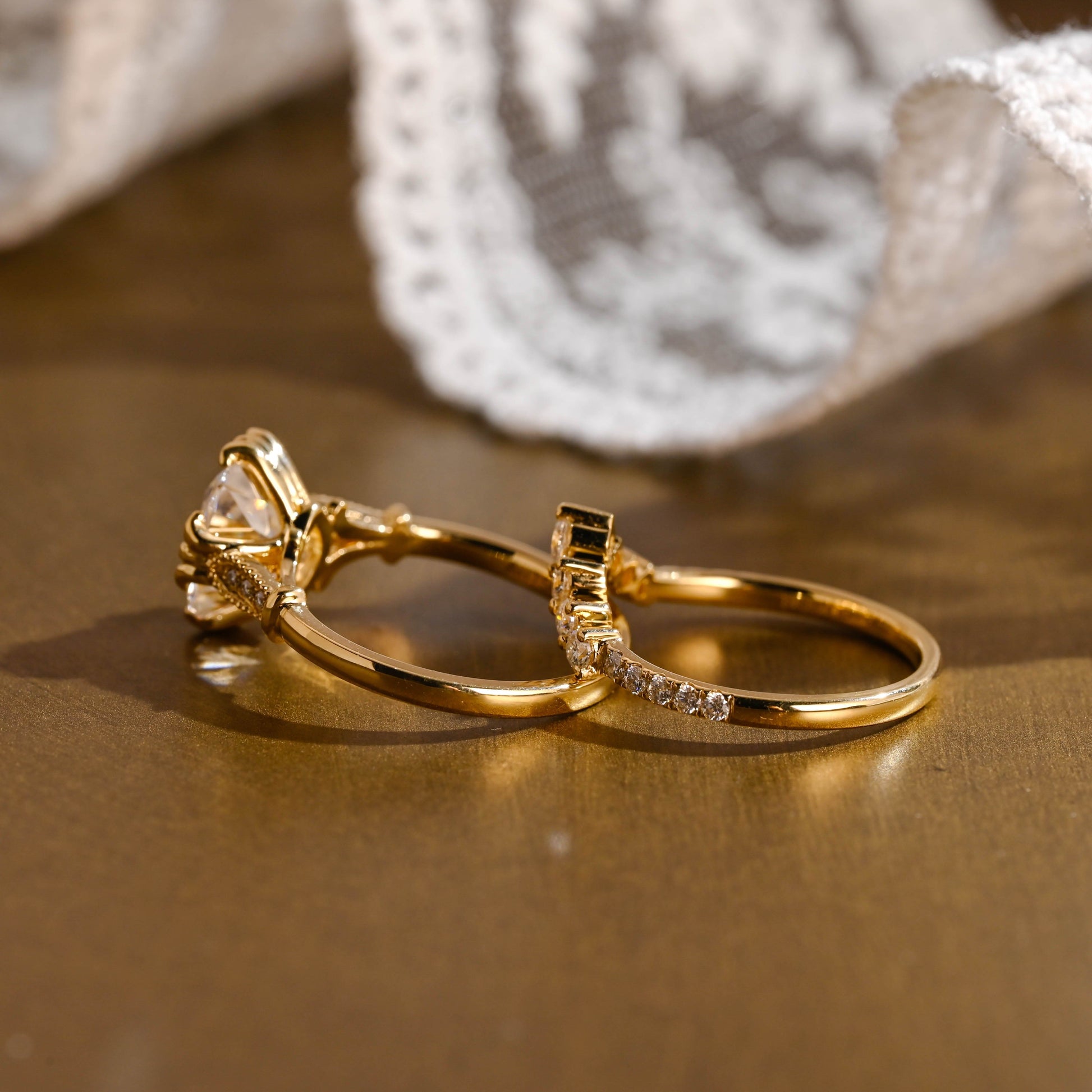 SquareJewelry cushion cut bridal set Solid Gold Filigree Cushion Cut Moissanite Engagement Ring Set