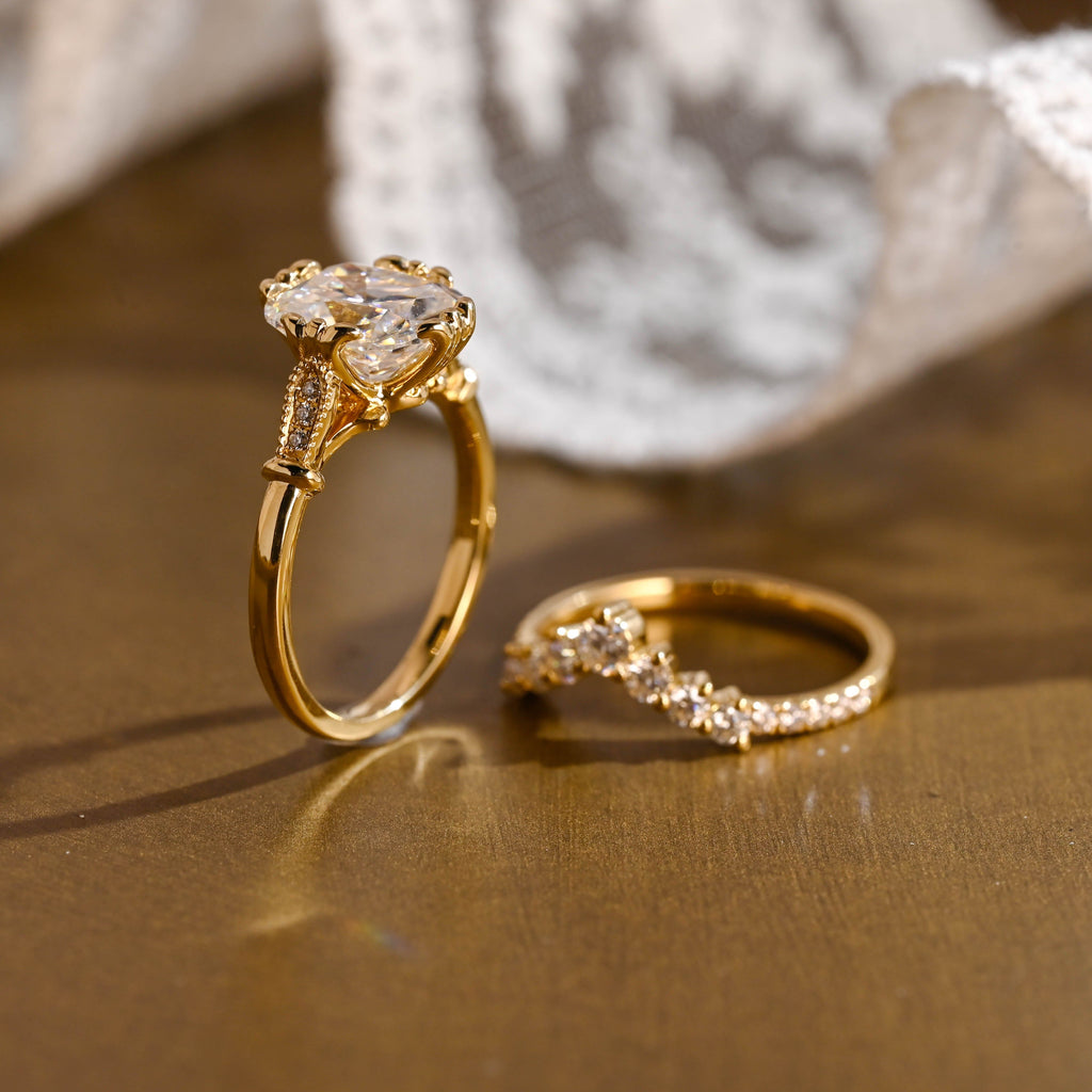 SquareJewelry cushion cut bridal set Solid Gold Filigree Cushion Cut Moissanite Engagement Ring Set
