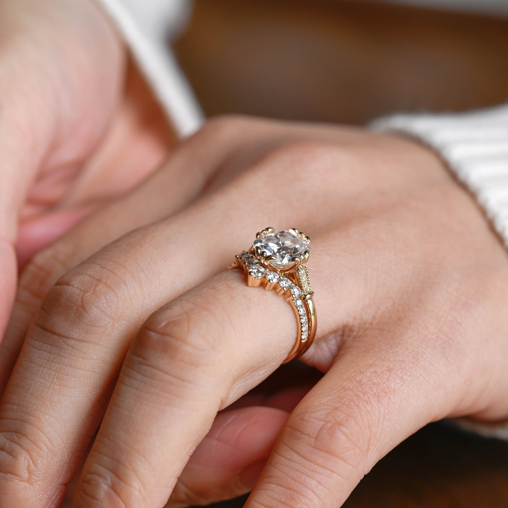 SquareJewelry cushion cut bridal set Solid Gold Filigree Cushion Cut Moissanite Engagement Ring Set