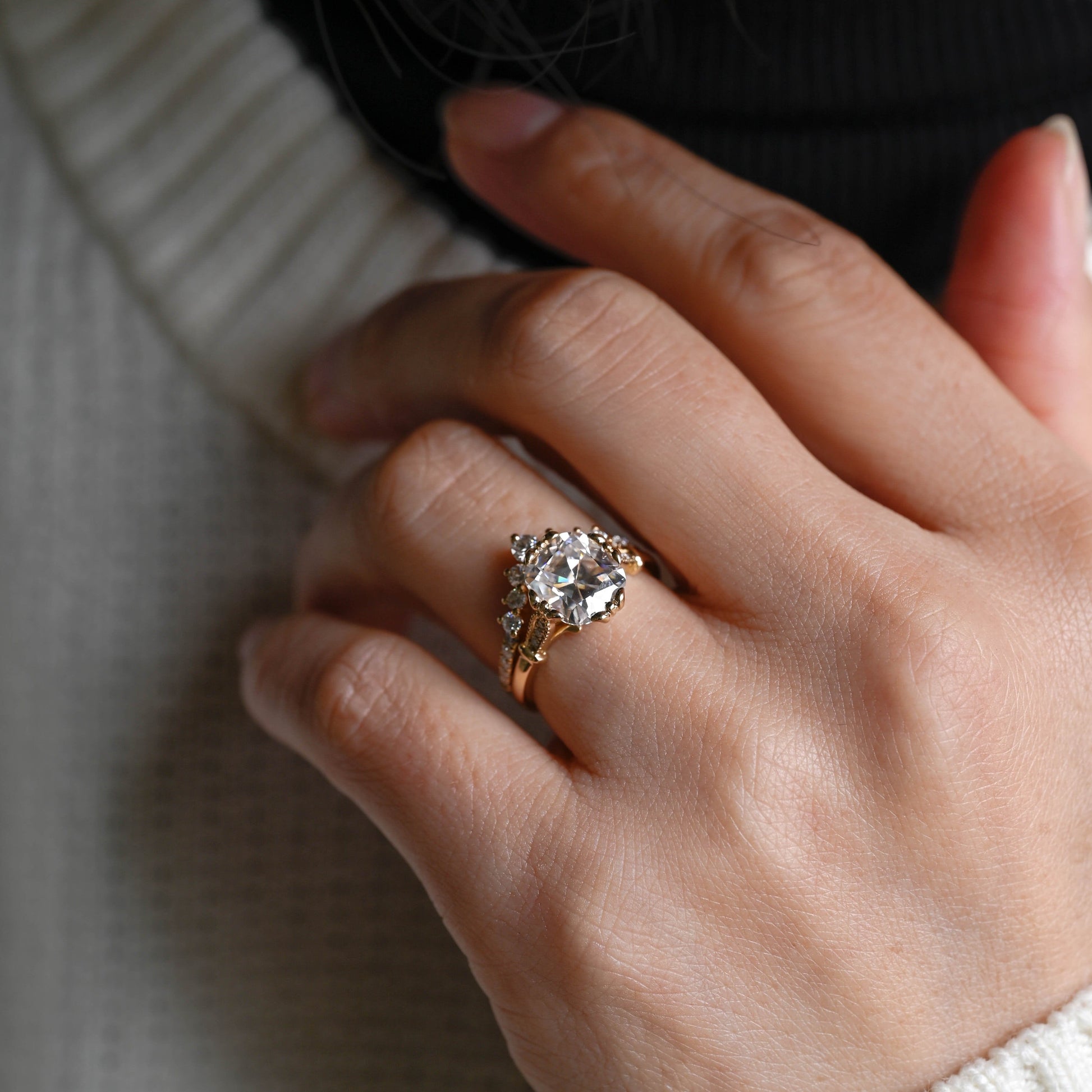 SquareJewelry cushion cut bridal set Solid Gold Filigree Cushion Cut Moissanite Engagement Ring Set
