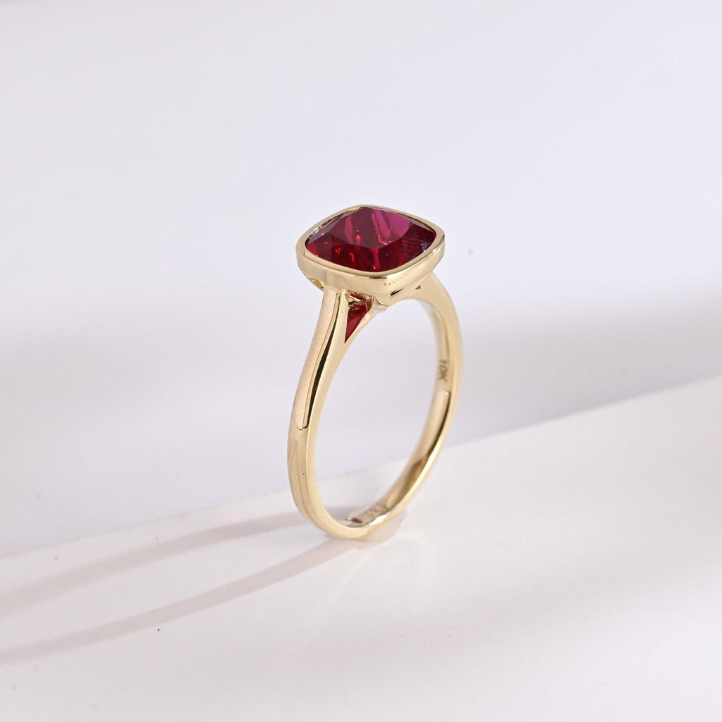 SquareJewelry cushion cut lab grown ruby engagement ring Solid Gold Cushion Lab Grown Ruby Engagement Ring