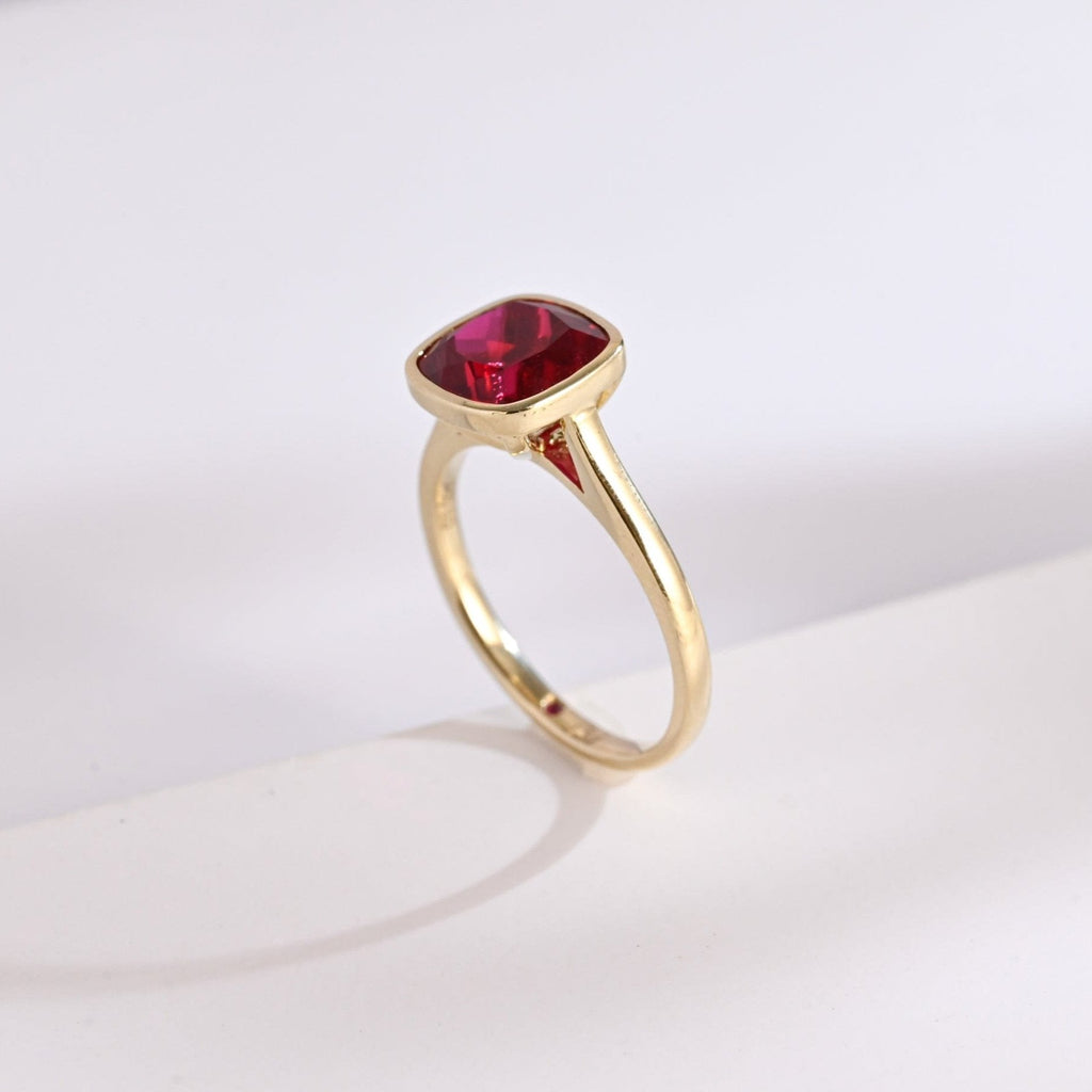 SquareJewelry cushion cut lab grown ruby engagement ring Solid Gold Cushion Lab Grown Ruby Engagement Ring