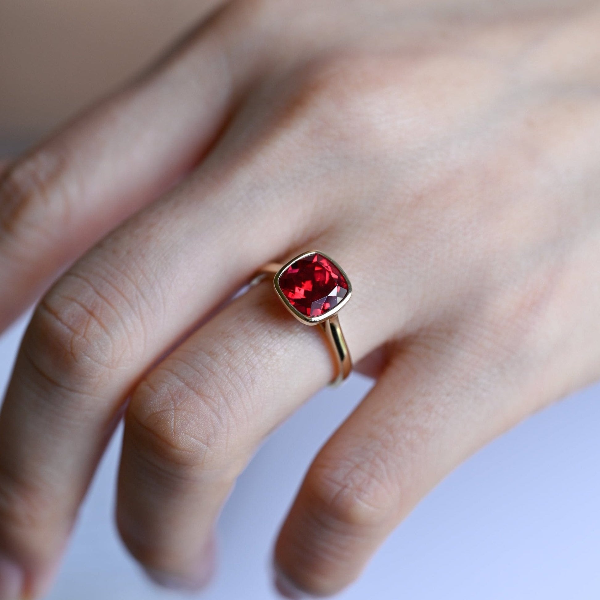 SquareJewelry cushion cut lab grown ruby engagement ring Solid Gold Cushion Lab Grown Ruby Engagement Ring