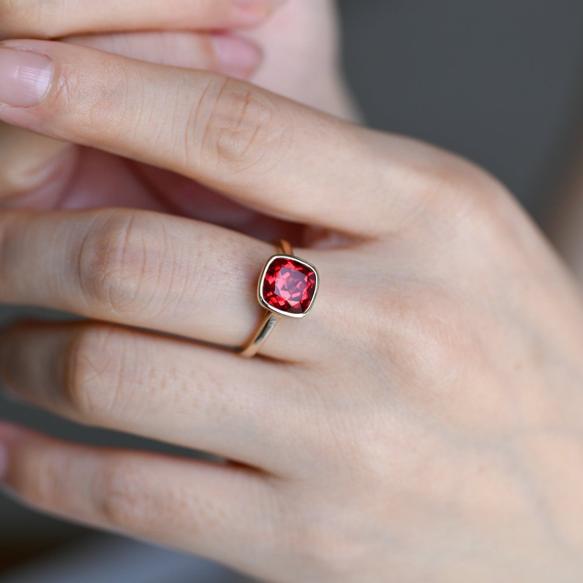 SquareJewelry cushion cut lab grown ruby engagement ring Solid Gold Cushion Lab Grown Ruby Engagement Ring