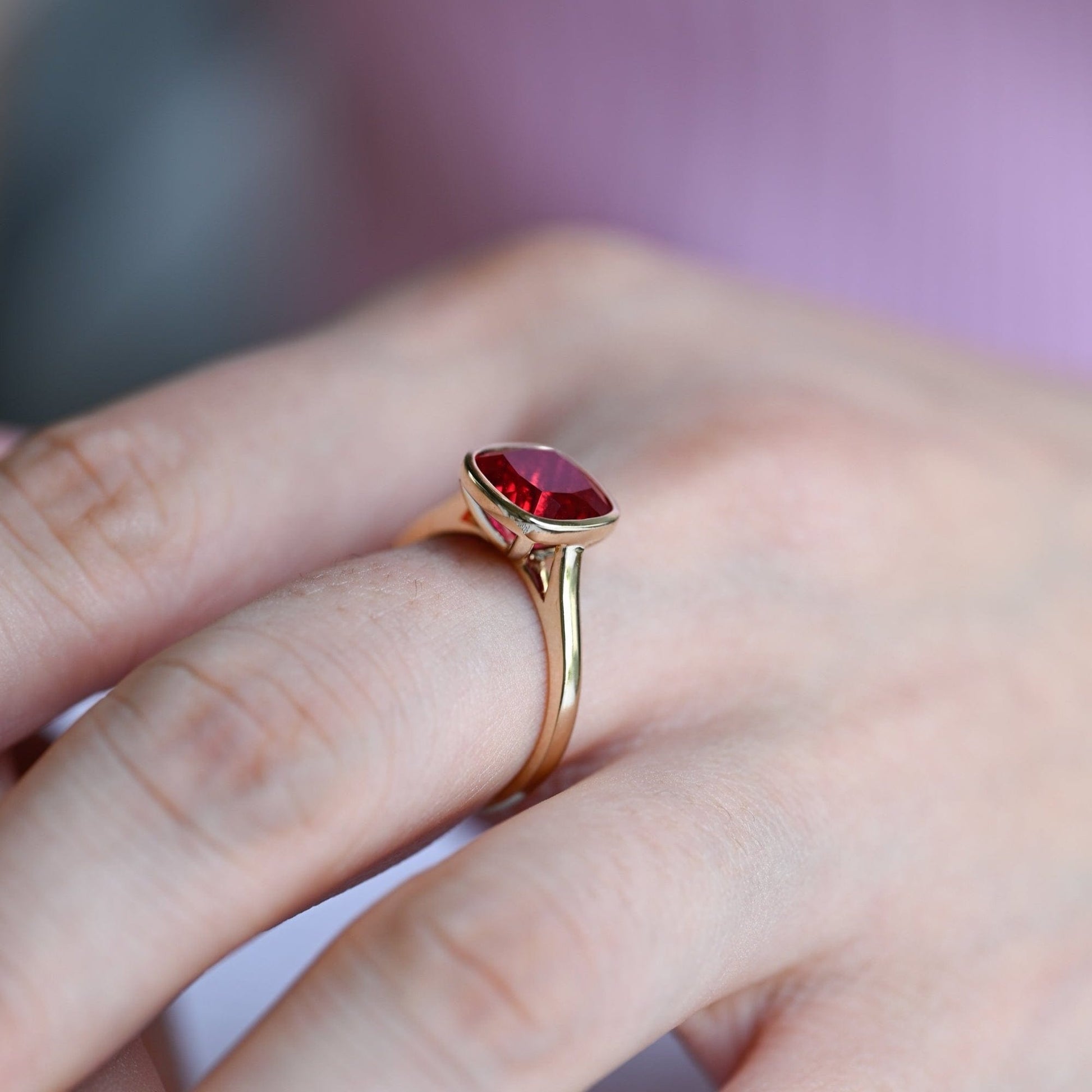SquareJewelry cushion cut lab grown ruby engagement ring Solid Gold Cushion Lab Grown Ruby Engagement Ring