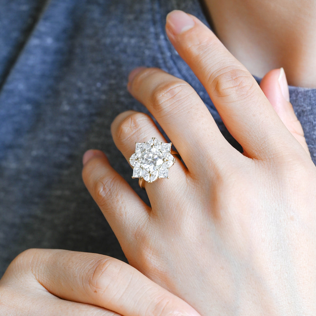 SquareJewelry cushion cut moissanite engagement ring Solid Gold Cluster Cushion Cut Moissanite Engagement Ring
