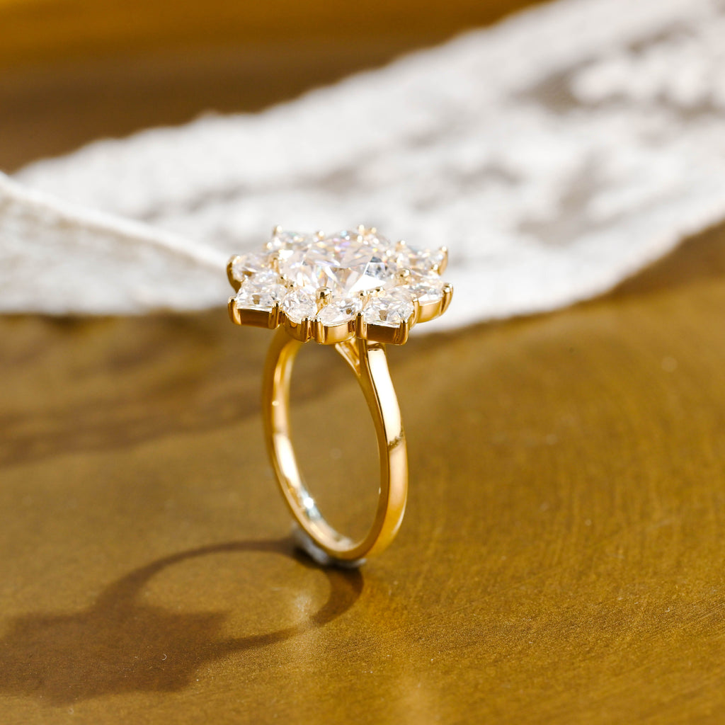 SquareJewelry cushion cut moissanite engagement ring Solid Gold Cluster Cushion Cut Moissanite Engagement Ring