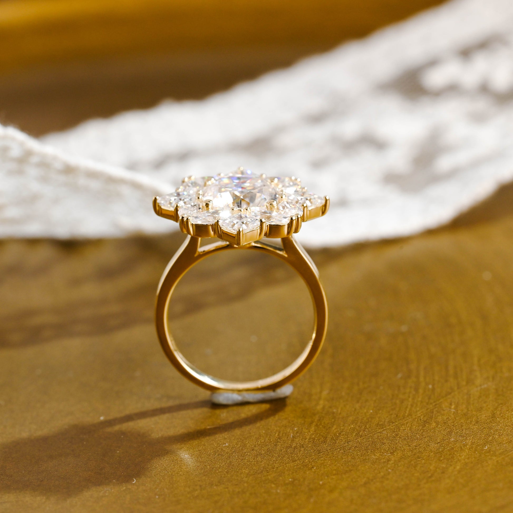 SquareJewelry cushion cut moissanite engagement ring Solid Gold Cluster Cushion Cut Moissanite Engagement Ring