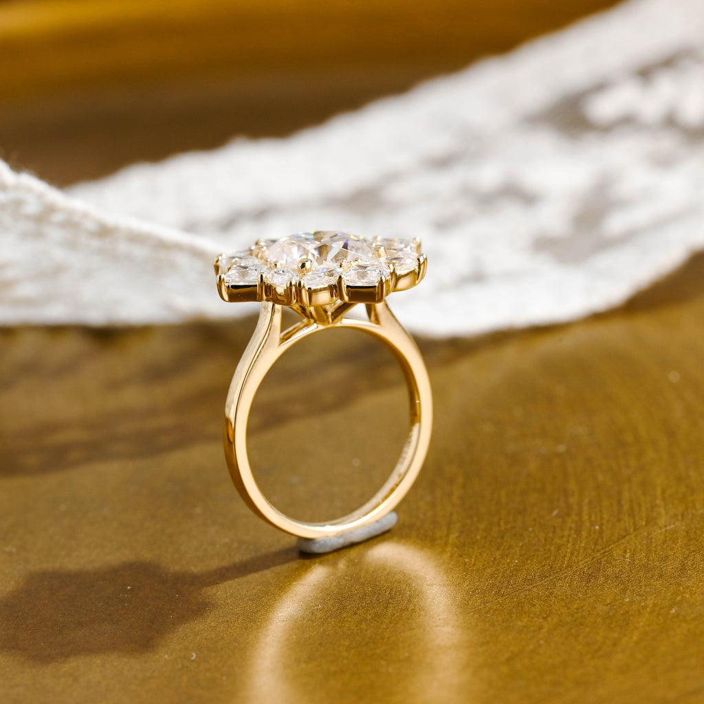 SquareJewelry cushion cut moissanite engagement ring Solid Gold Cluster Cushion Cut Moissanite Engagement Ring
