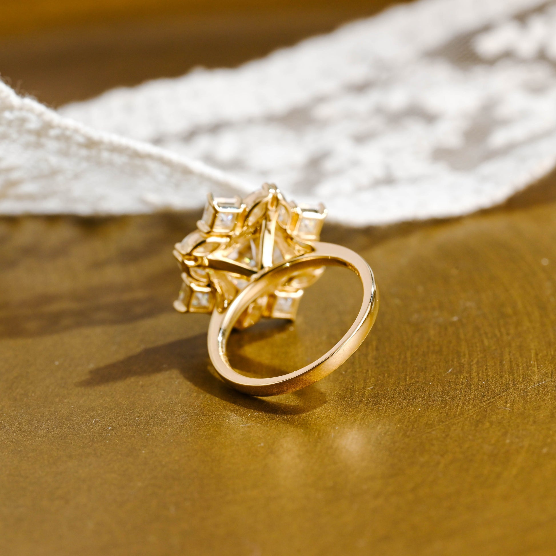 SquareJewelry cushion cut moissanite engagement ring Solid Gold Cluster Cushion Cut Moissanite Engagement Ring