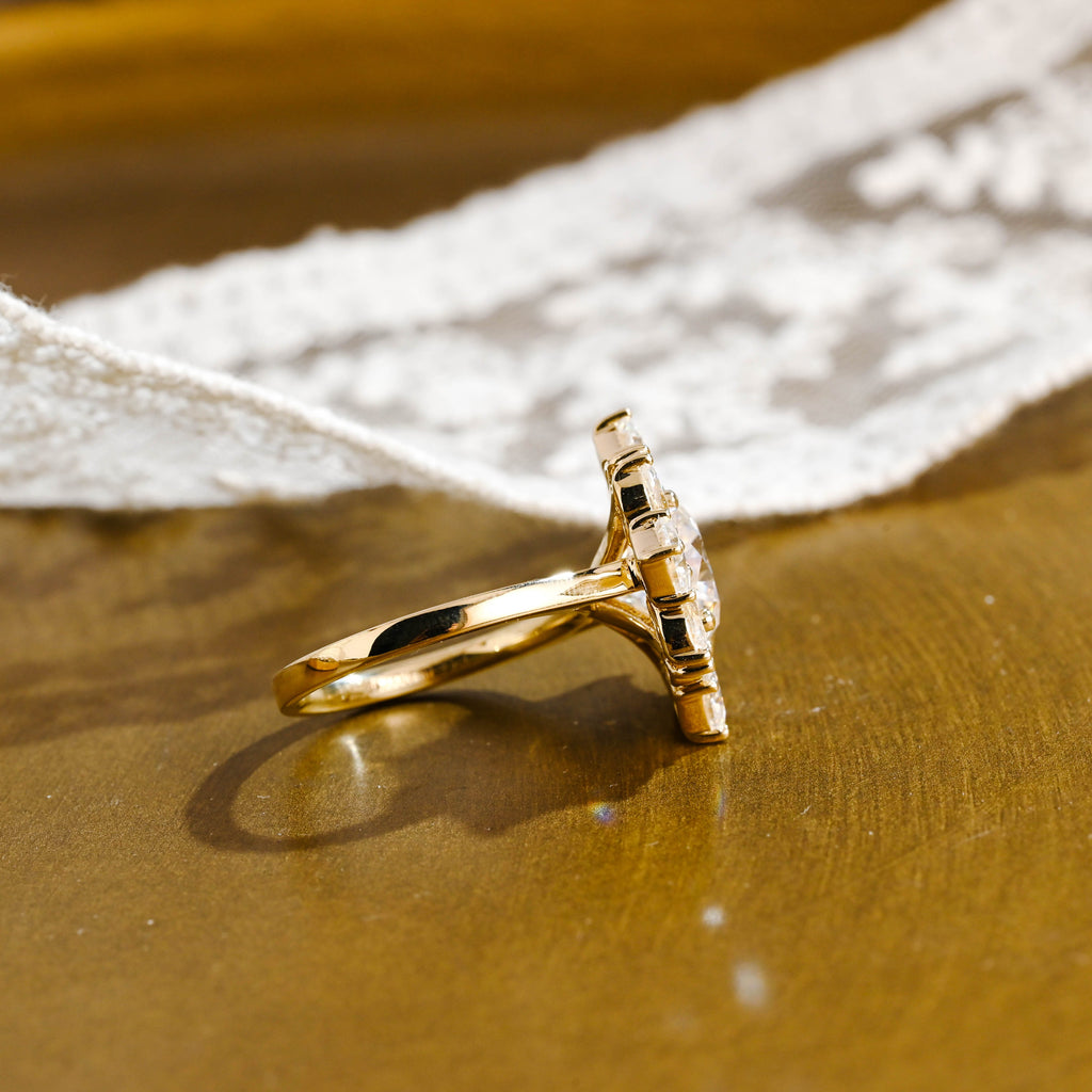 SquareJewelry cushion cut moissanite engagement ring Solid Gold Cluster Cushion Cut Moissanite Engagement Ring