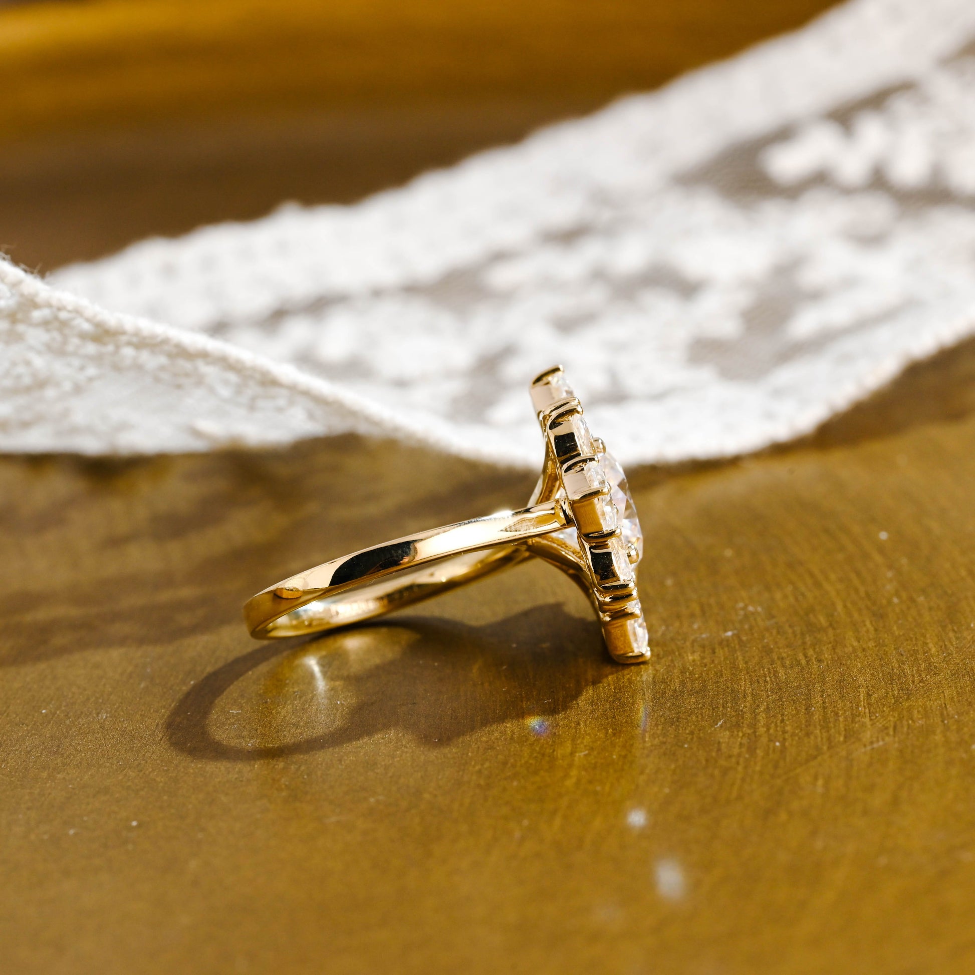 SquareJewelry cushion cut moissanite engagement ring Solid Gold Cluster Cushion Cut Moissanite Engagement Ring