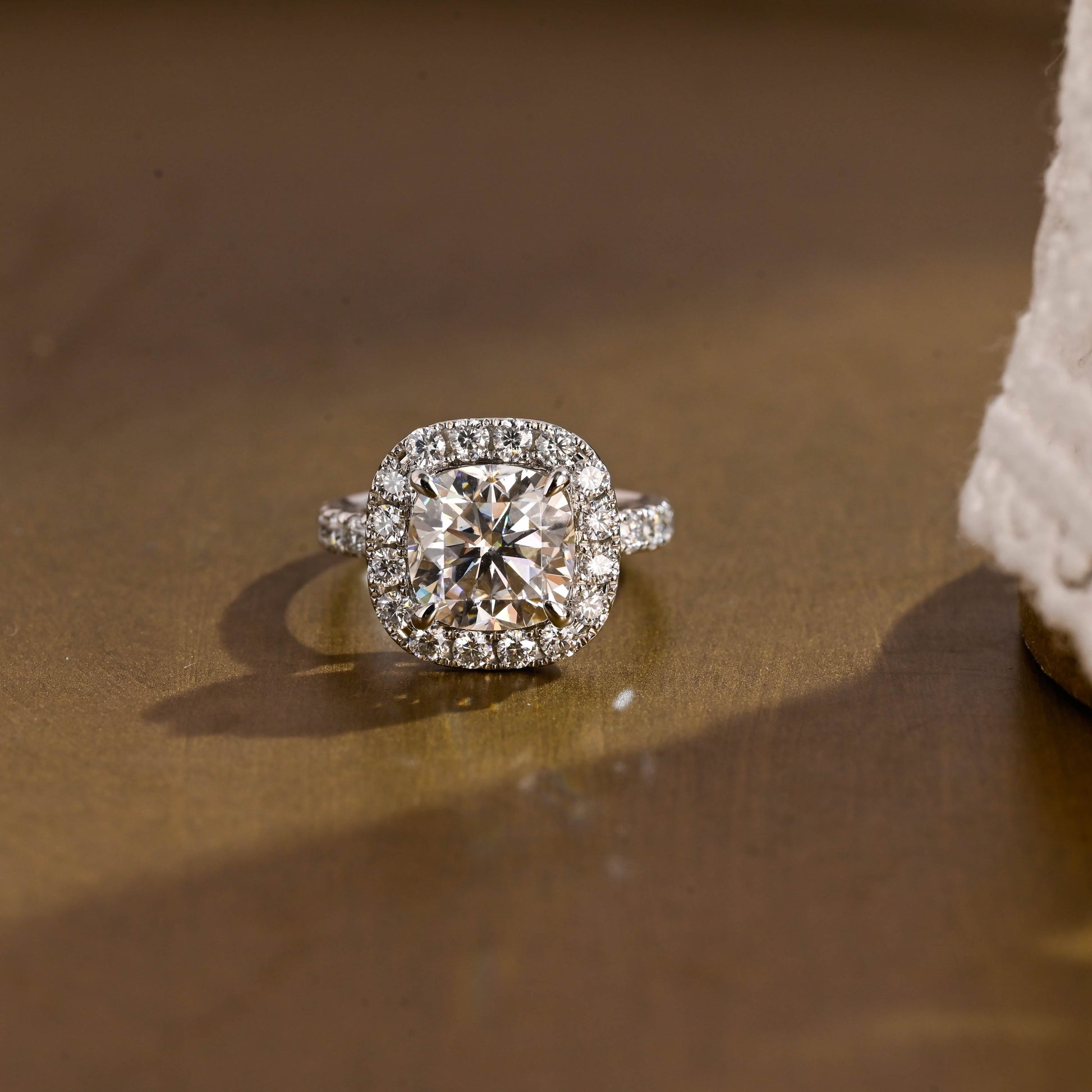 SquareJewelry cushion cut moissanite engagement ring Solid Gold Halo Cushion Moissanite Engagement Ring