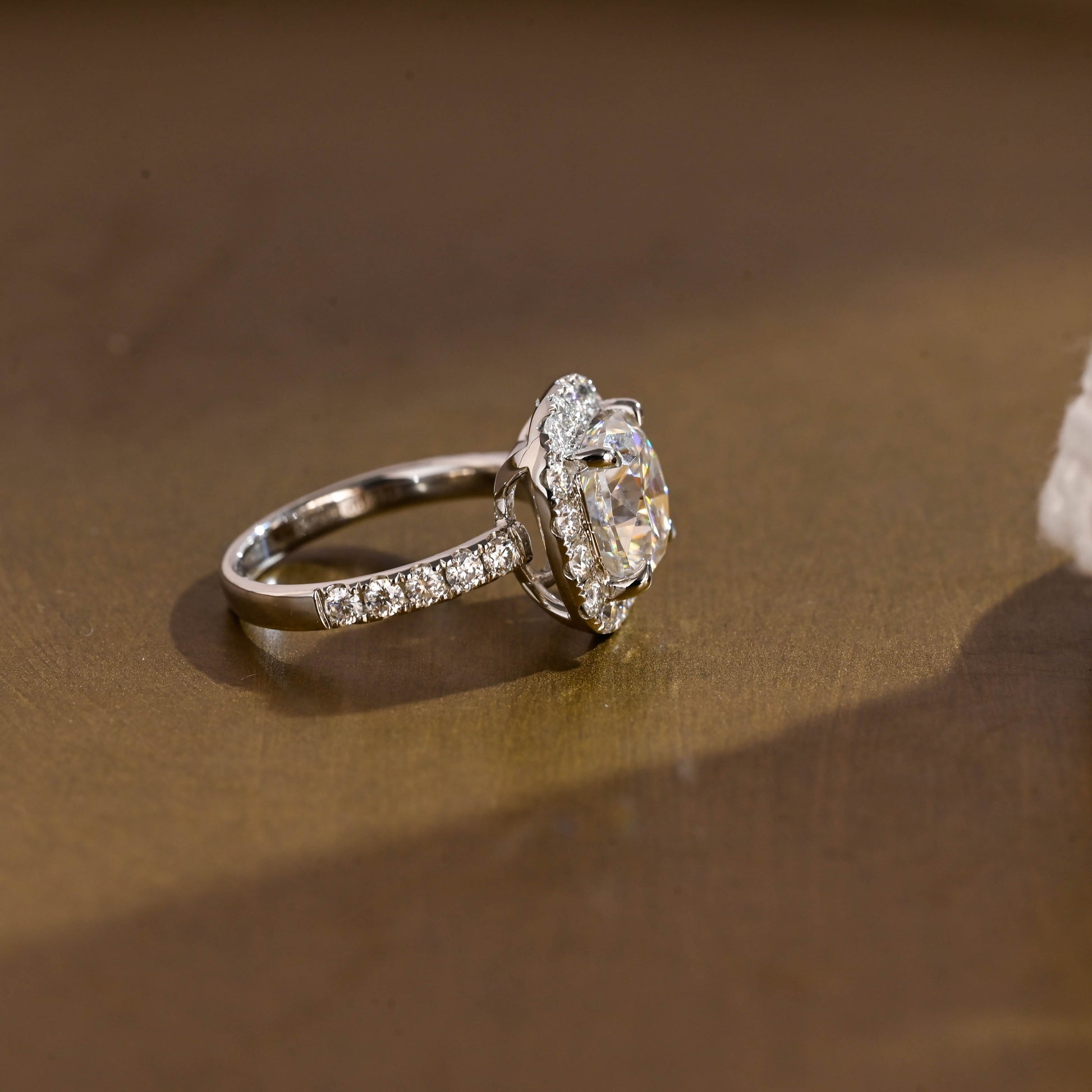 SquareJewelry cushion cut moissanite engagement ring Solid Gold Halo Cushion Moissanite Engagement Ring