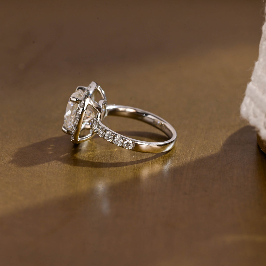 SquareJewelry cushion cut moissanite engagement ring Solid Gold Halo Cushion Moissanite Engagement Ring