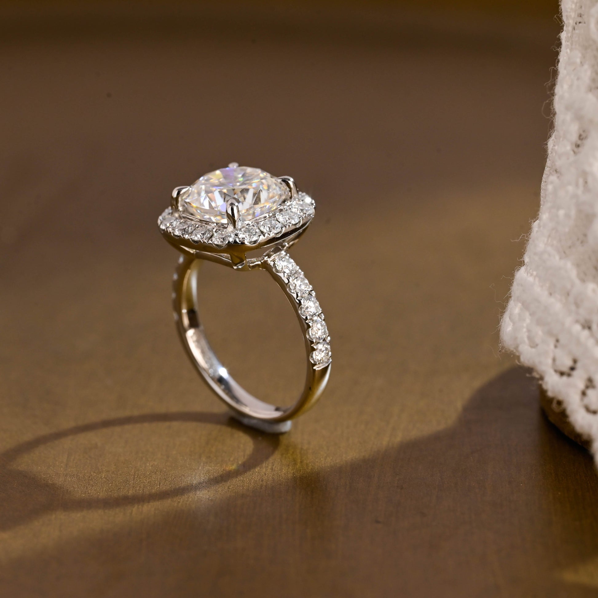 SquareJewelry cushion cut moissanite engagement ring Solid Gold Halo Cushion Moissanite Engagement Ring