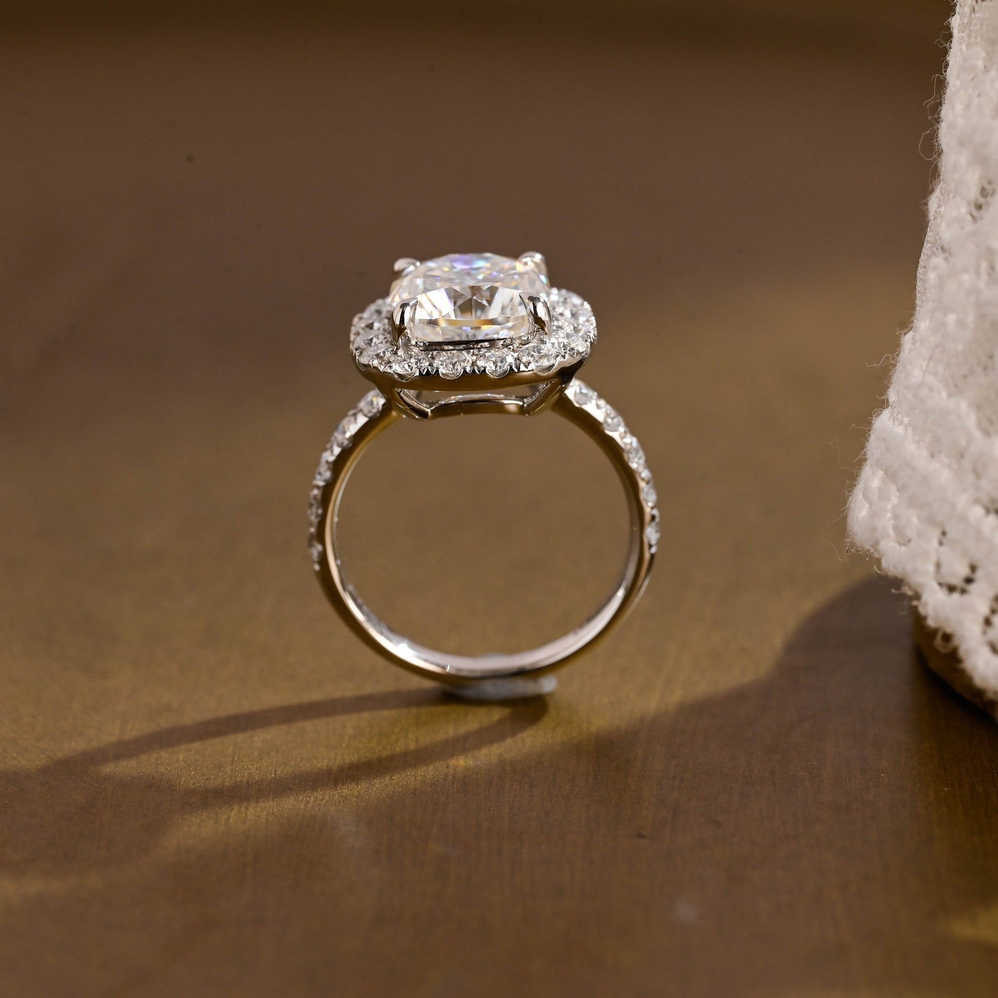 SquareJewelry cushion cut moissanite engagement ring Solid Gold Halo Cushion Moissanite Engagement Ring