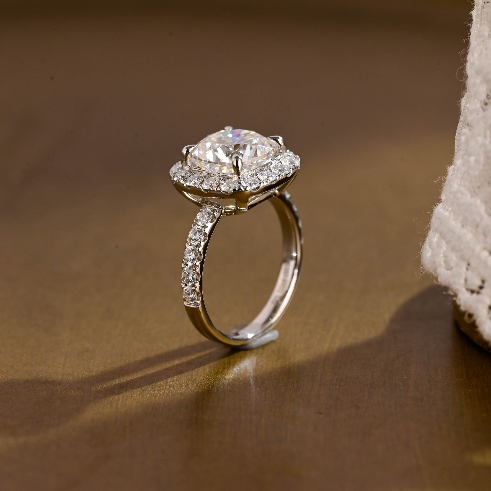 SquareJewelry cushion cut moissanite engagement ring Solid Gold Halo Cushion Moissanite Engagement Ring