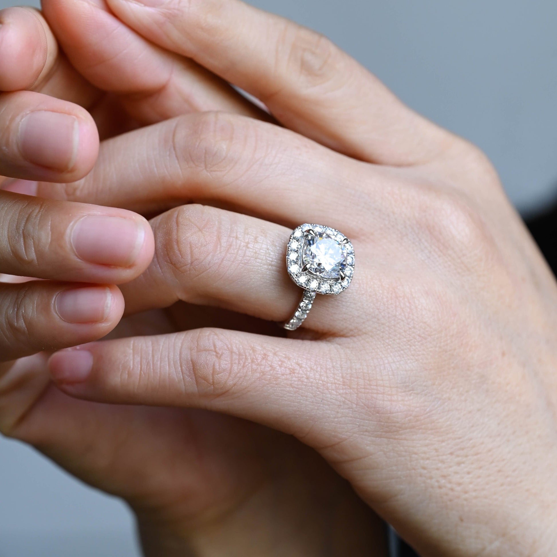 SquareJewelry cushion cut moissanite engagement ring Solid Gold Halo Cushion Moissanite Engagement Ring