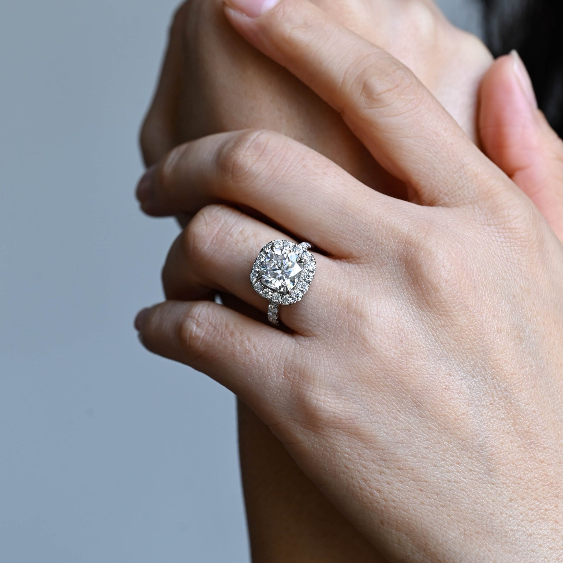 SquareJewelry cushion cut moissanite engagement ring Solid Gold Halo Cushion Moissanite Engagement Ring
