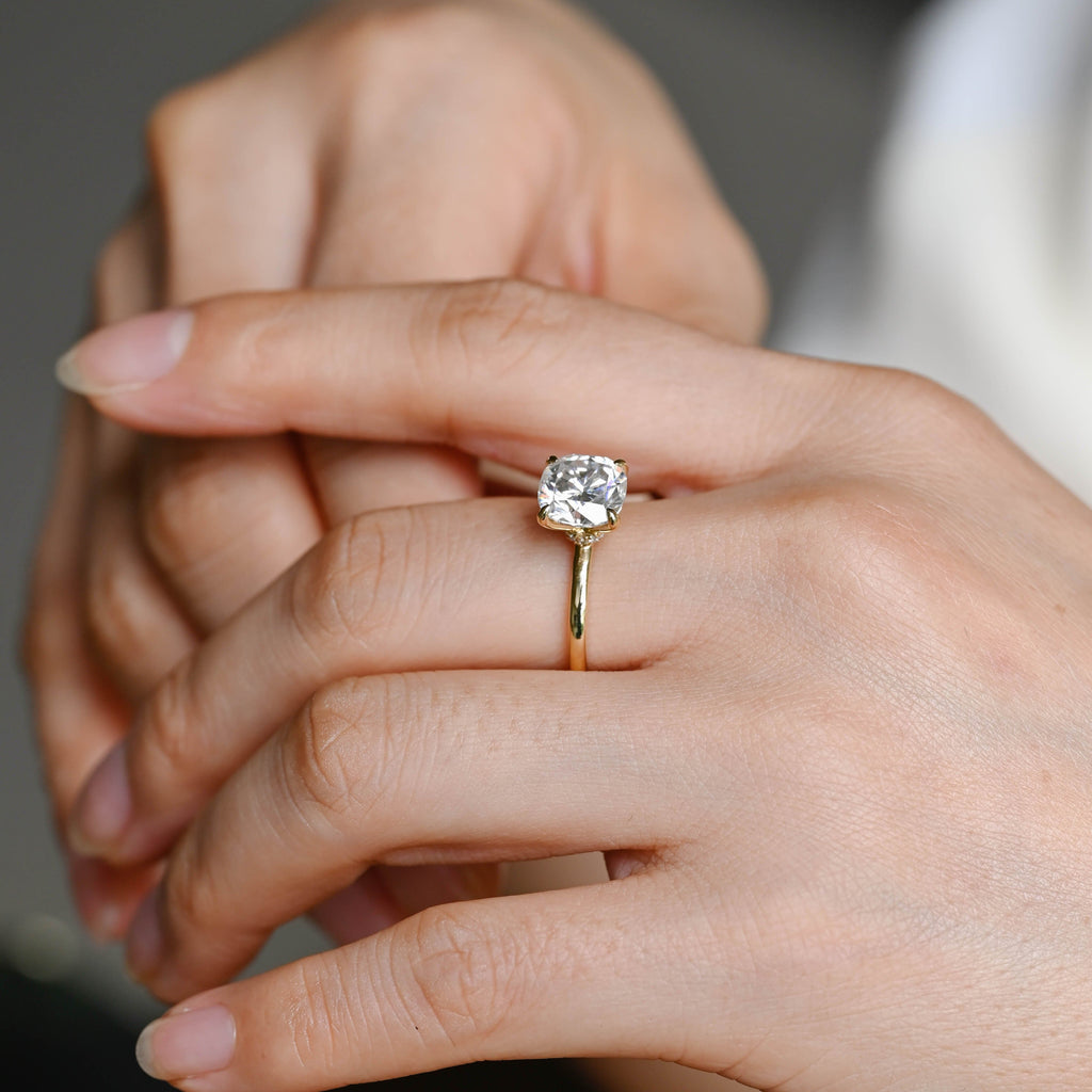 SquareJewelry cushion cut moissanite engagement ring Solid Gold Hidden Halo Cushion Cut Moissanite Engagement Ring