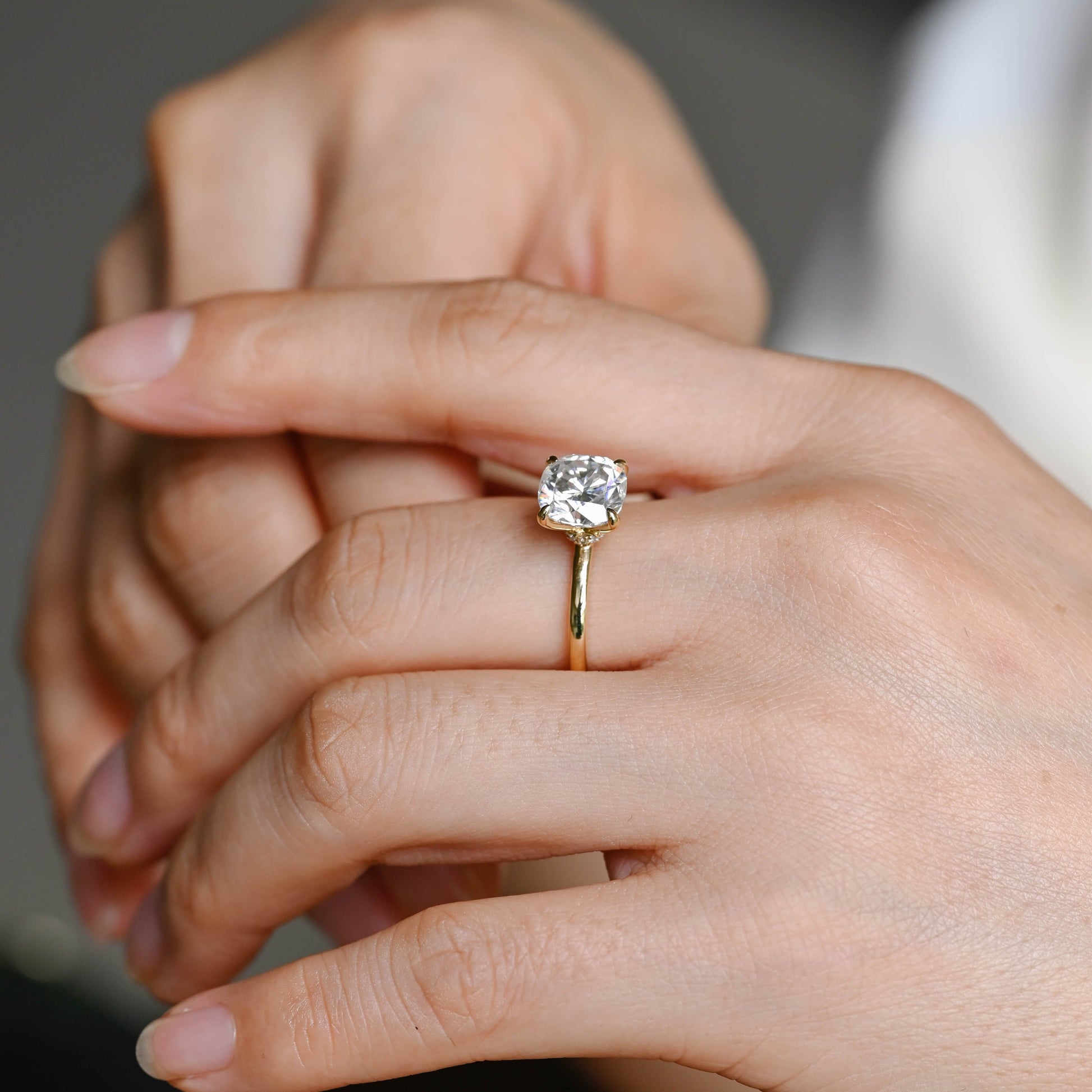 SquareJewelry cushion cut moissanite engagement ring Solid Gold Hidden Halo Cushion Cut Moissanite Engagement Ring