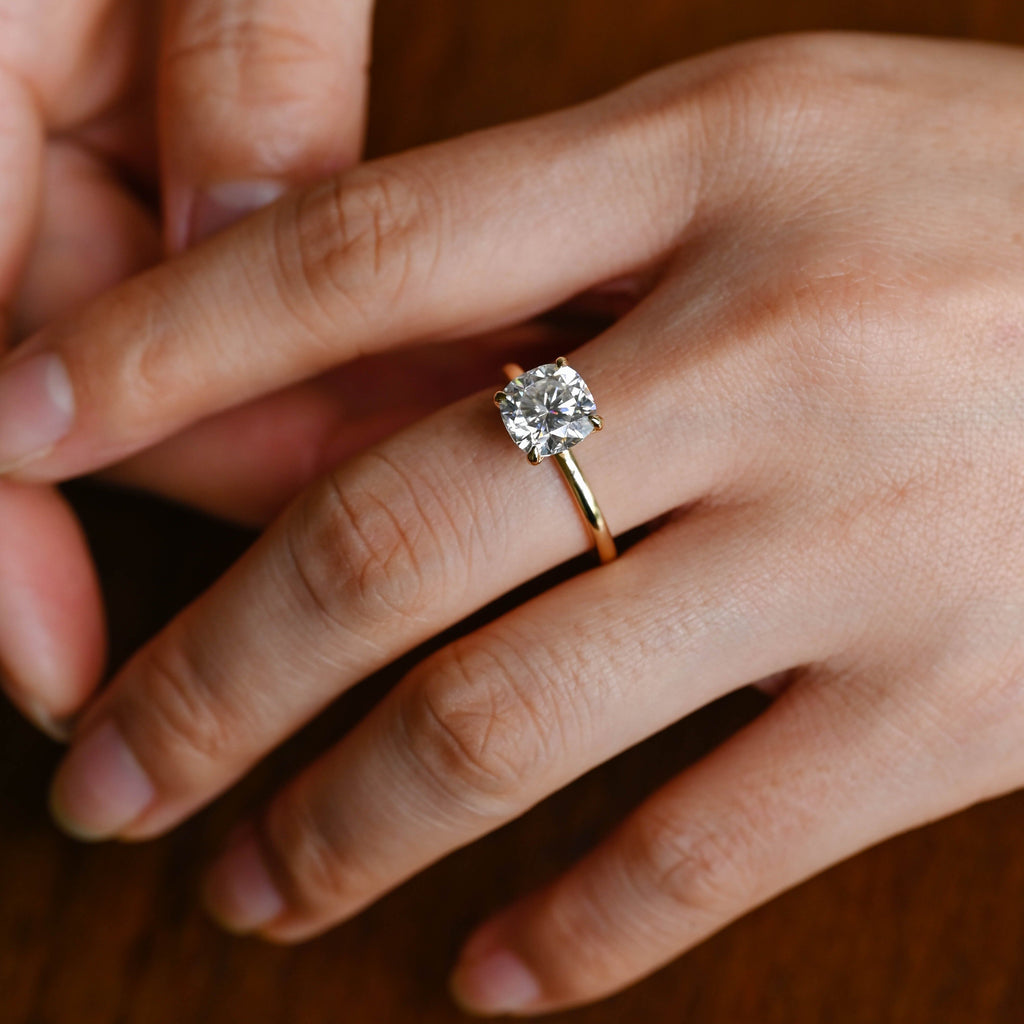 SquareJewelry cushion cut moissanite engagement ring Solid Gold Hidden Halo Cushion Cut Moissanite Engagement Ring