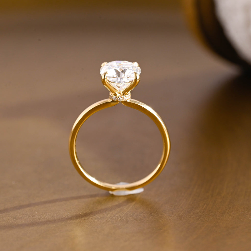 SquareJewelry cushion cut moissanite engagement ring Solid Gold Hidden Halo Cushion Cut Moissanite Engagement Ring