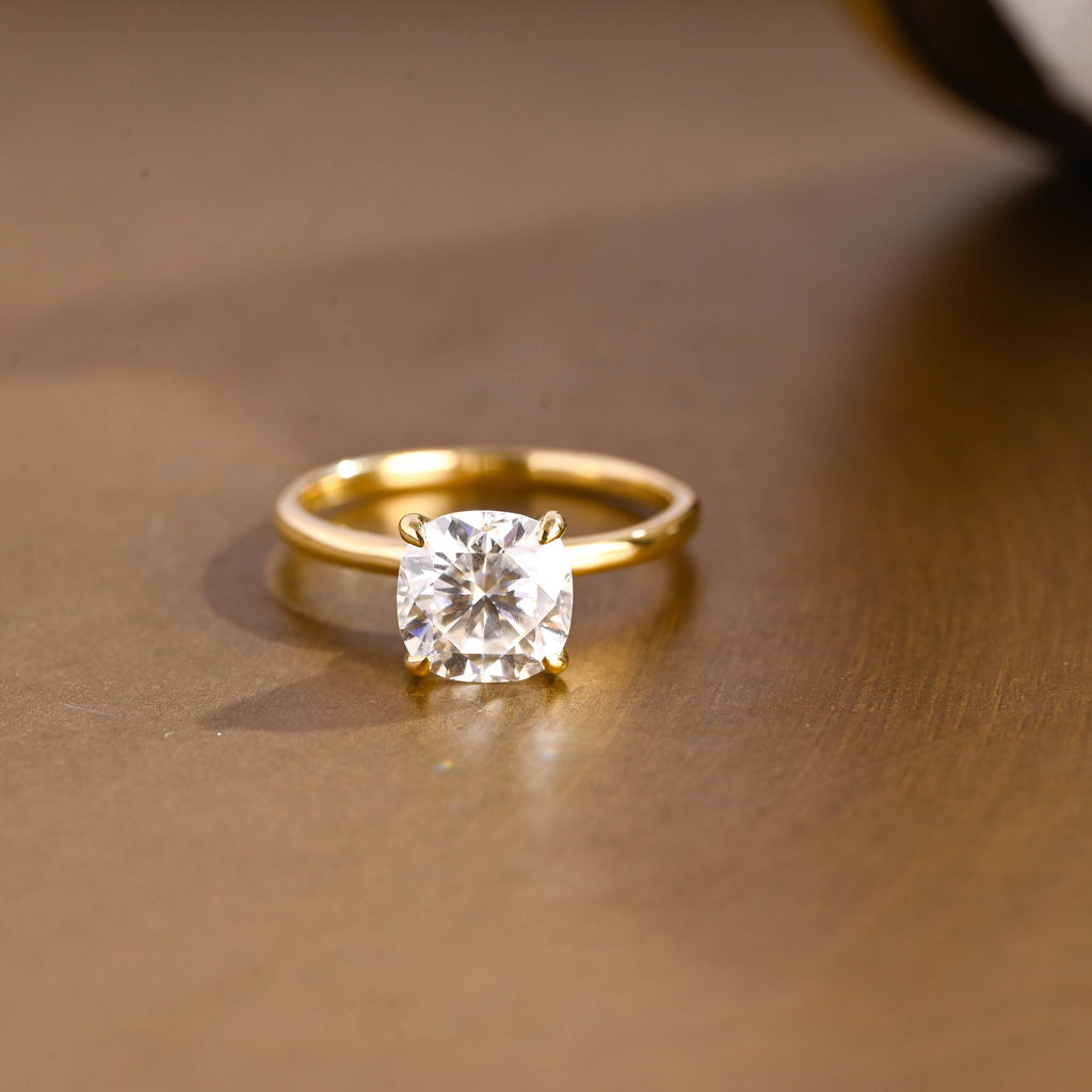 SquareJewelry cushion cut moissanite engagement ring Solid Gold Hidden Halo Cushion Cut Moissanite Engagement Ring
