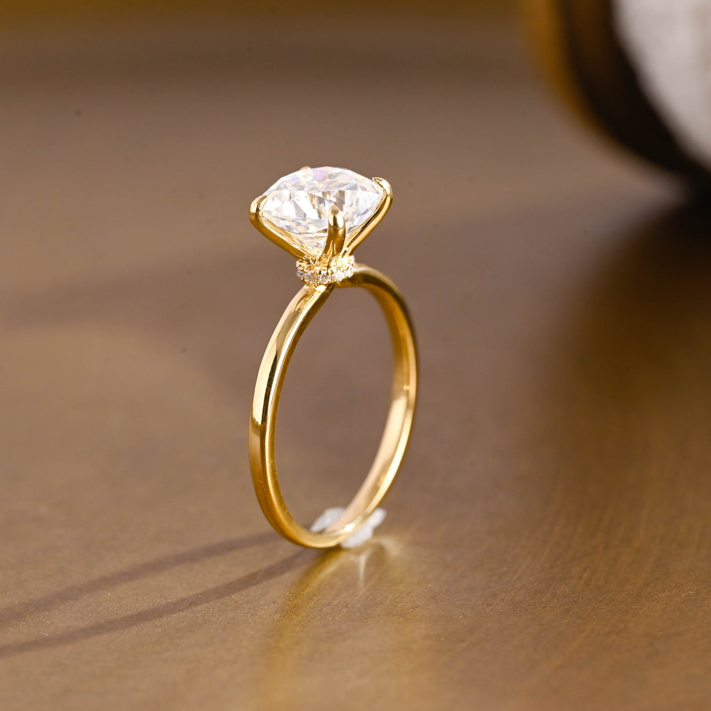 SquareJewelry cushion cut moissanite engagement ring Solid Gold Hidden Halo Cushion Cut Moissanite Engagement Ring
