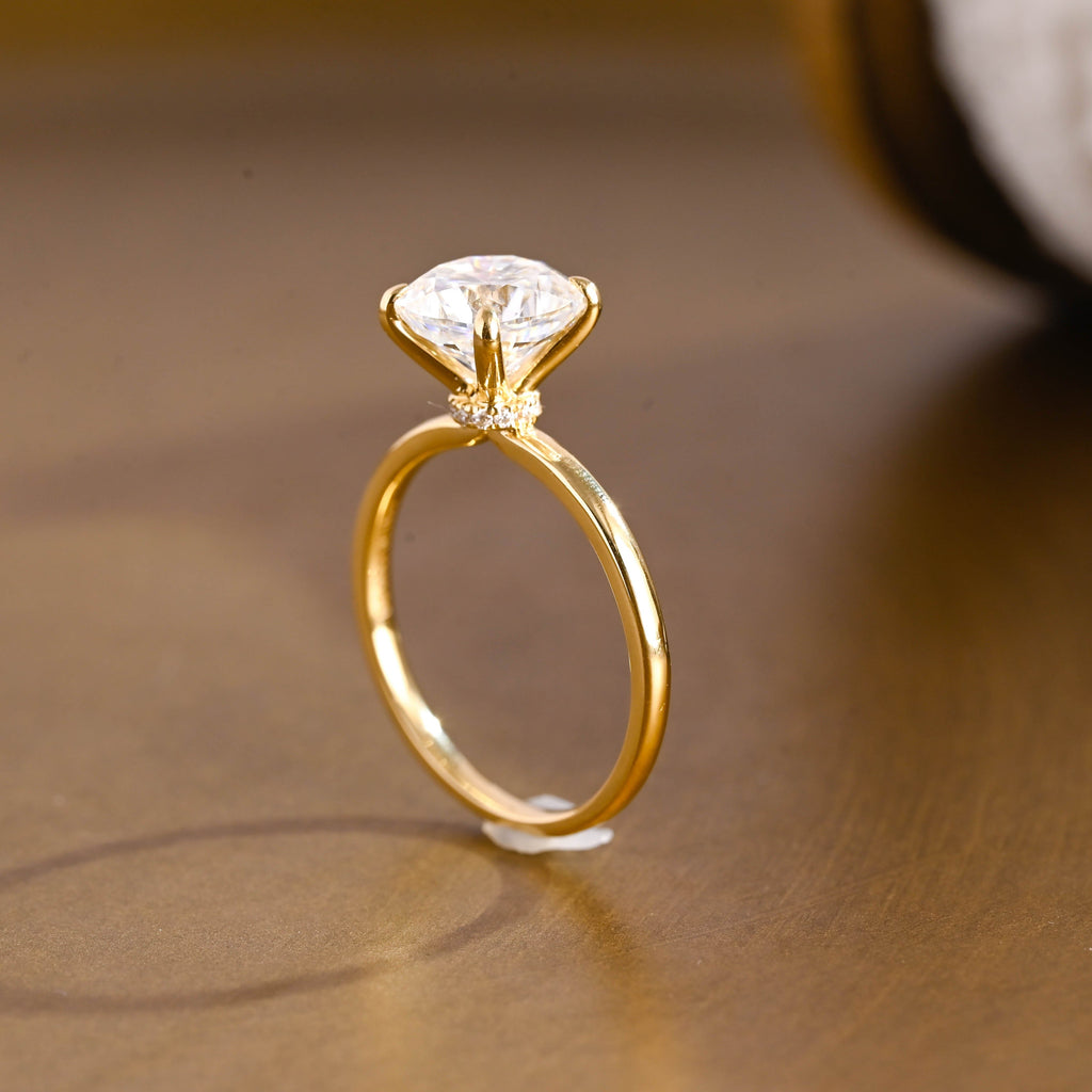 SquareJewelry cushion cut moissanite engagement ring Solid Gold Hidden Halo Cushion Cut Moissanite Engagement Ring