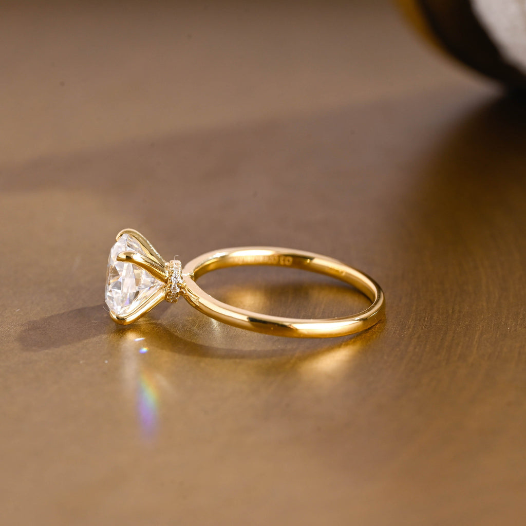 SquareJewelry cushion cut moissanite engagement ring Solid Gold Hidden Halo Cushion Cut Moissanite Engagement Ring
