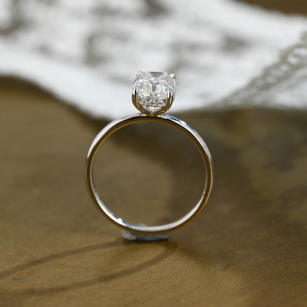 SquareJewelry cushion cut moissanite engagement ring Solid Gold Hidden Halo Elongated Cushion Cut Moissanite Engagement Ring