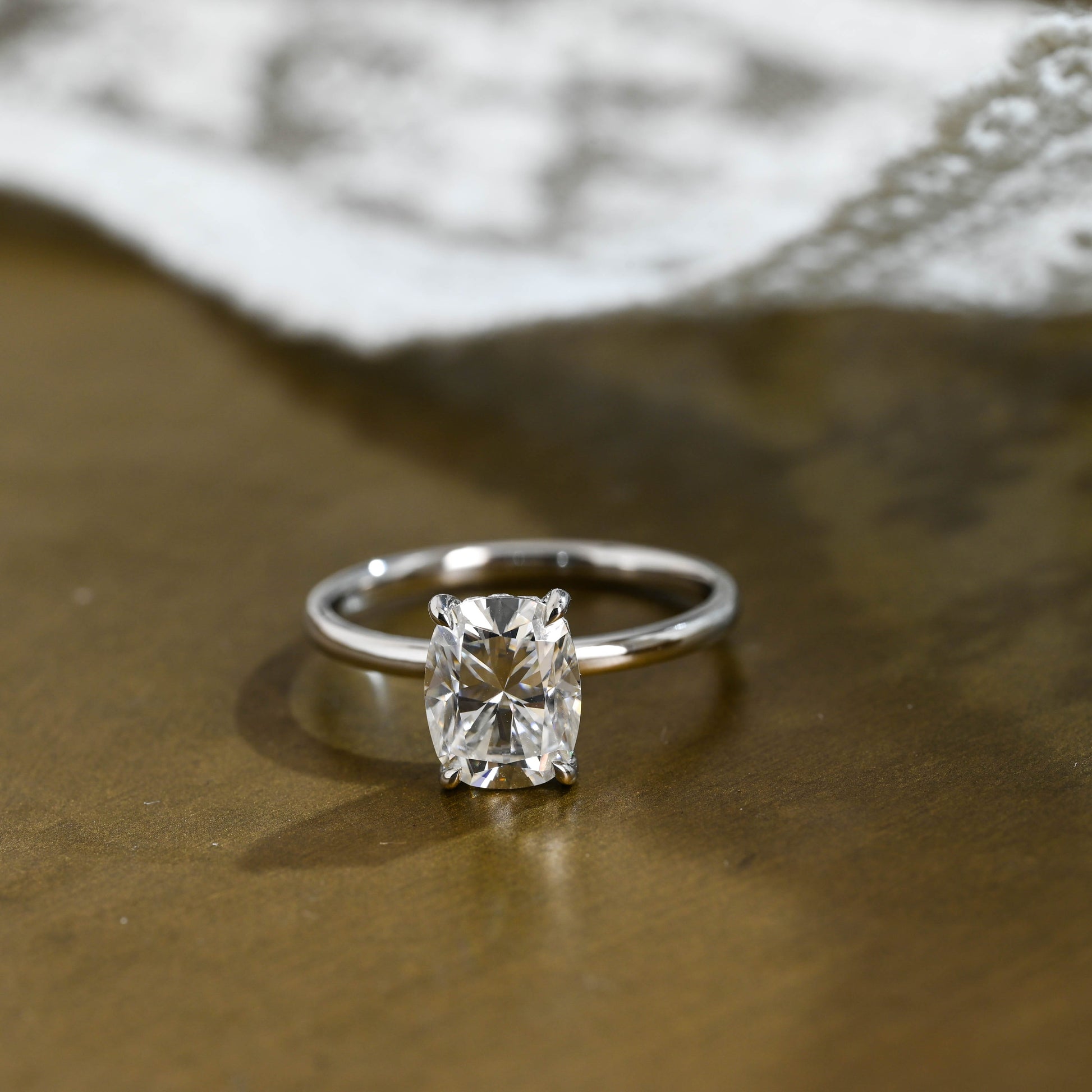 SquareJewelry cushion cut moissanite engagement ring Solid Gold Hidden Halo Elongated Cushion Cut Moissanite Engagement Ring