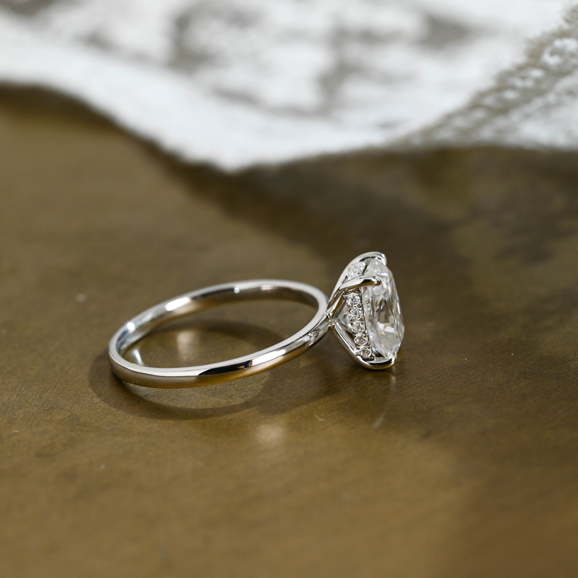 SquareJewelry cushion cut moissanite engagement ring Solid Gold Hidden Halo Elongated Cushion Cut Moissanite Engagement Ring