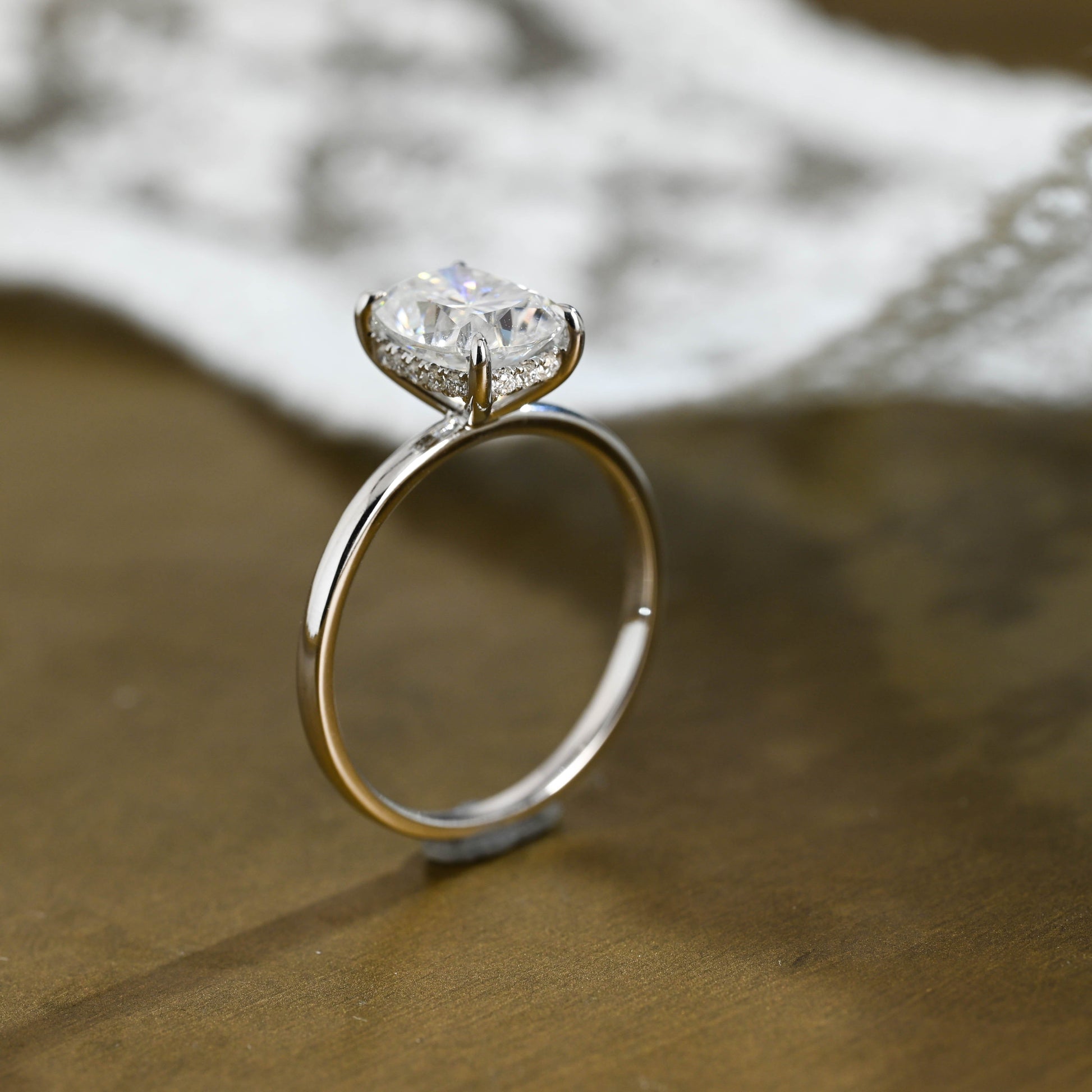 SquareJewelry cushion cut moissanite engagement ring Solid Gold Hidden Halo Elongated Cushion Cut Moissanite Engagement Ring