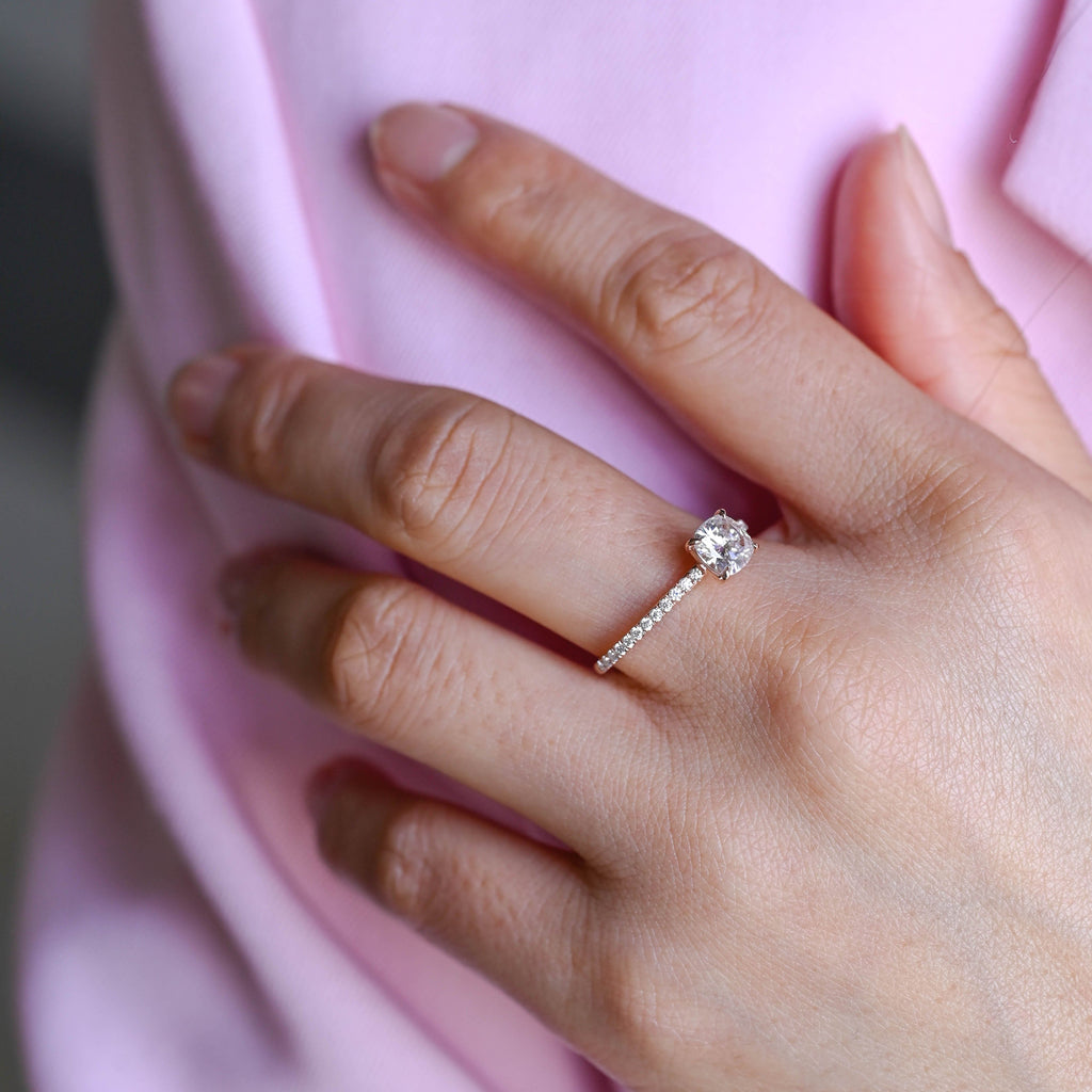 SquareJewelry cushion cut moissanite engagement ring Solid Gold Hidden Halo Elongated Cushion Moissanite Paved Engagement Ring