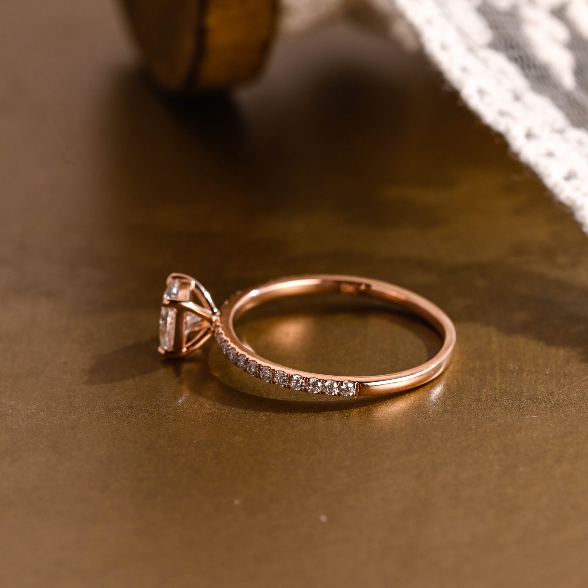 SquareJewelry cushion cut moissanite engagement ring Solid Gold Hidden Halo Elongated Cushion Moissanite Paved Engagement Ring
