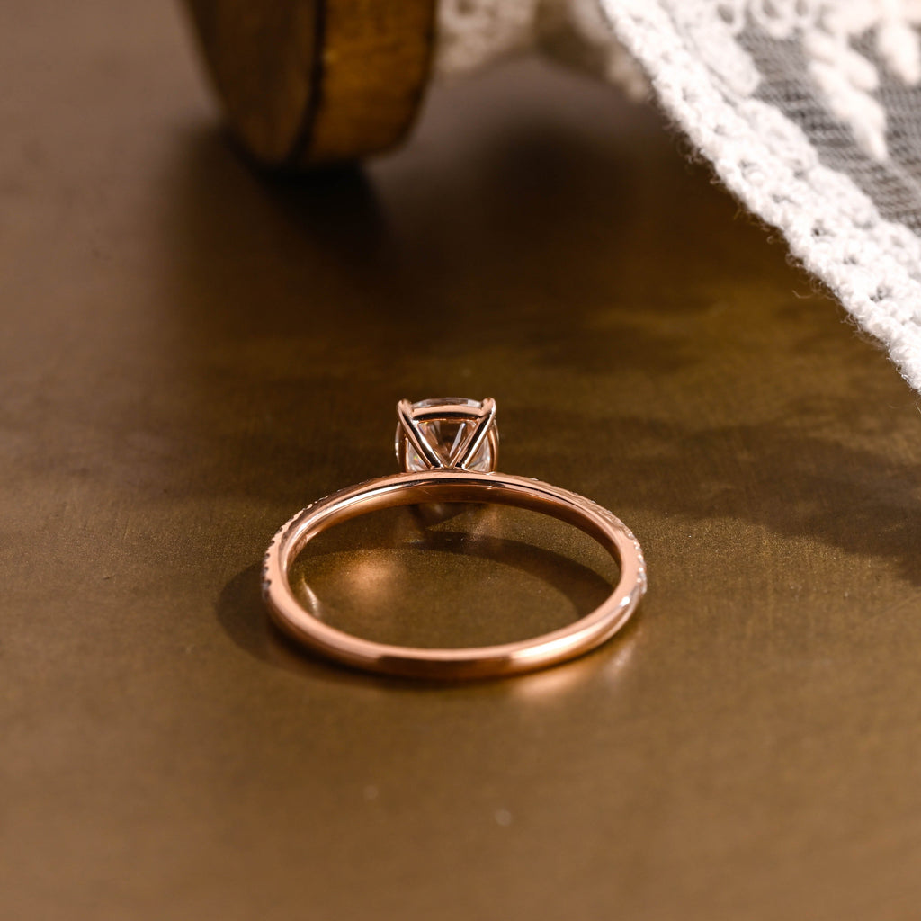 SquareJewelry cushion cut moissanite engagement ring Solid Gold Hidden Halo Elongated Cushion Moissanite Paved Engagement Ring