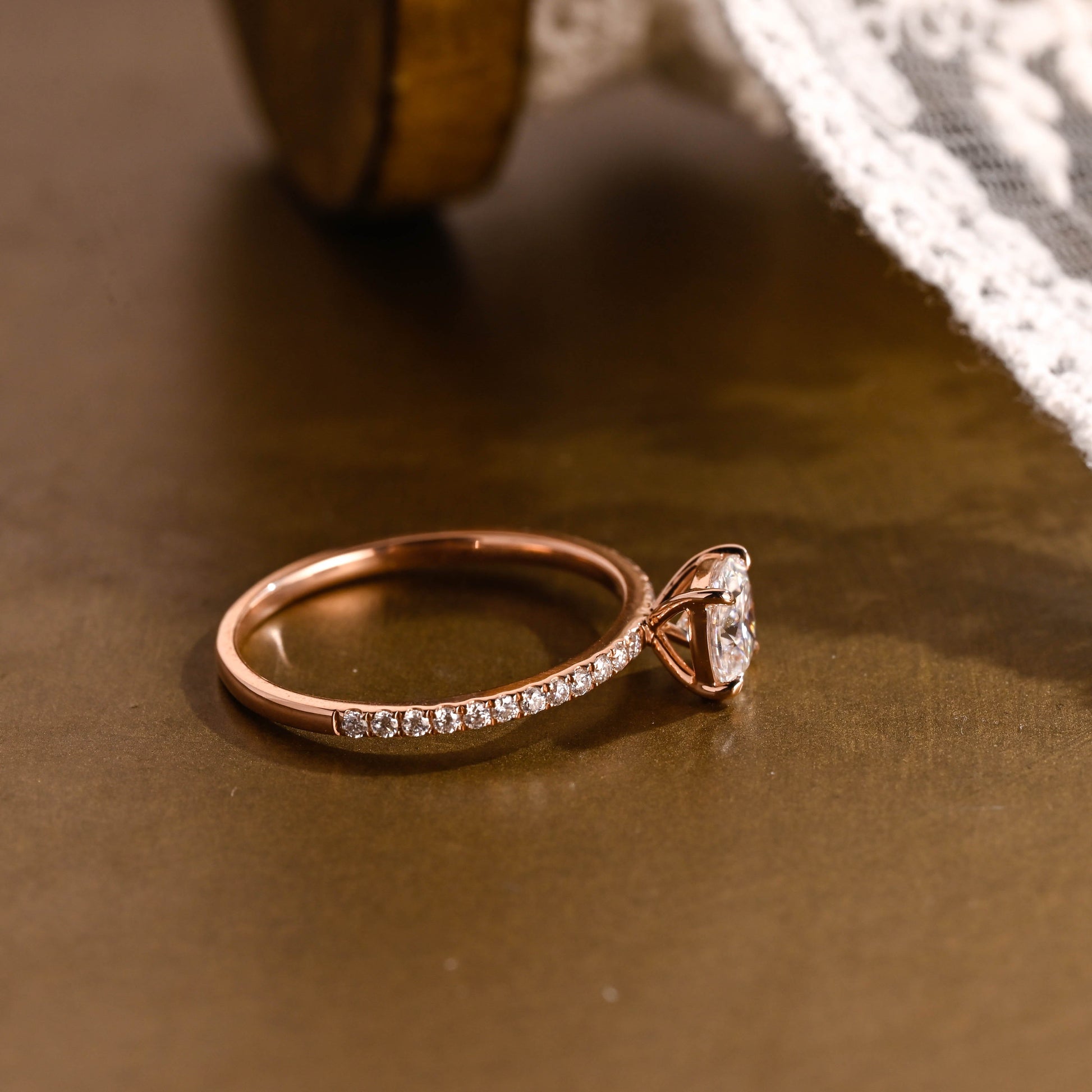 SquareJewelry cushion cut moissanite engagement ring Solid Gold Hidden Halo Elongated Cushion Moissanite Paved Engagement Ring