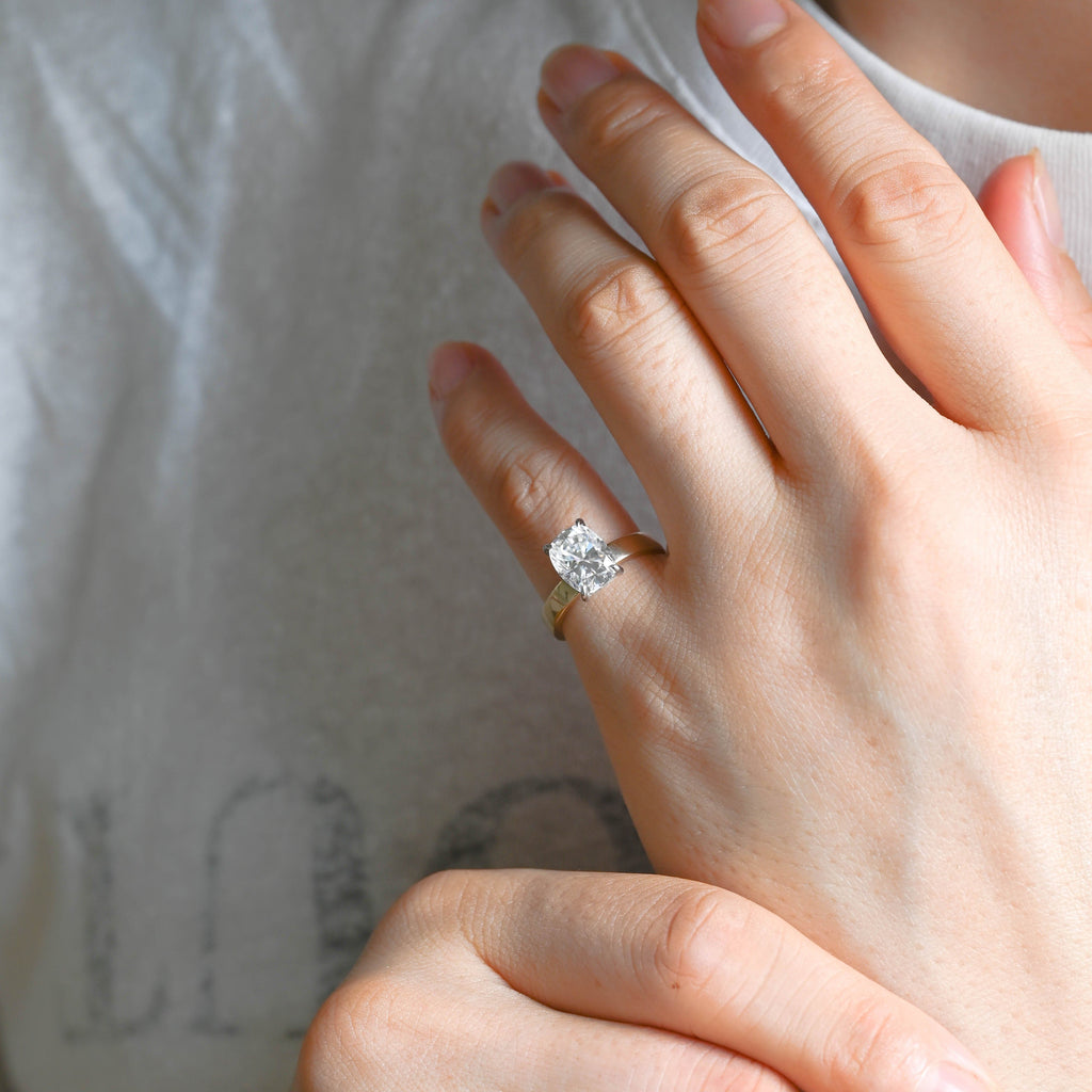 SquareJewelry cushion cut moissanite engagement ring Solid Gold Hidden Halo Two Tone Elongated Cushion Cut Moissanite Engagement Ring