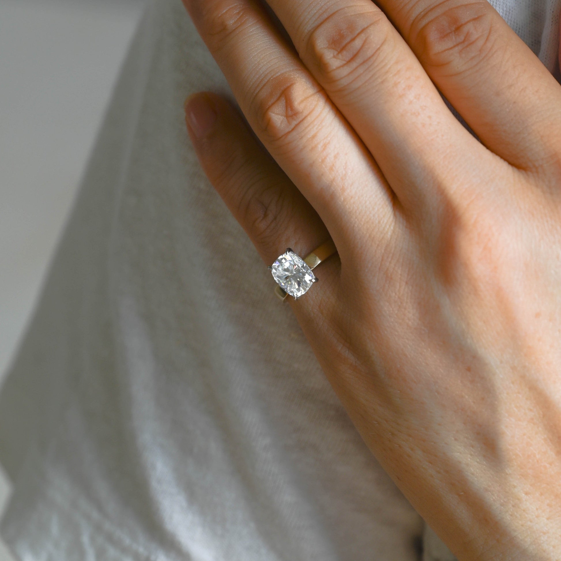 SquareJewelry cushion cut moissanite engagement ring Solid Gold Hidden Halo Two Tone Elongated Cushion Cut Moissanite Engagement Ring