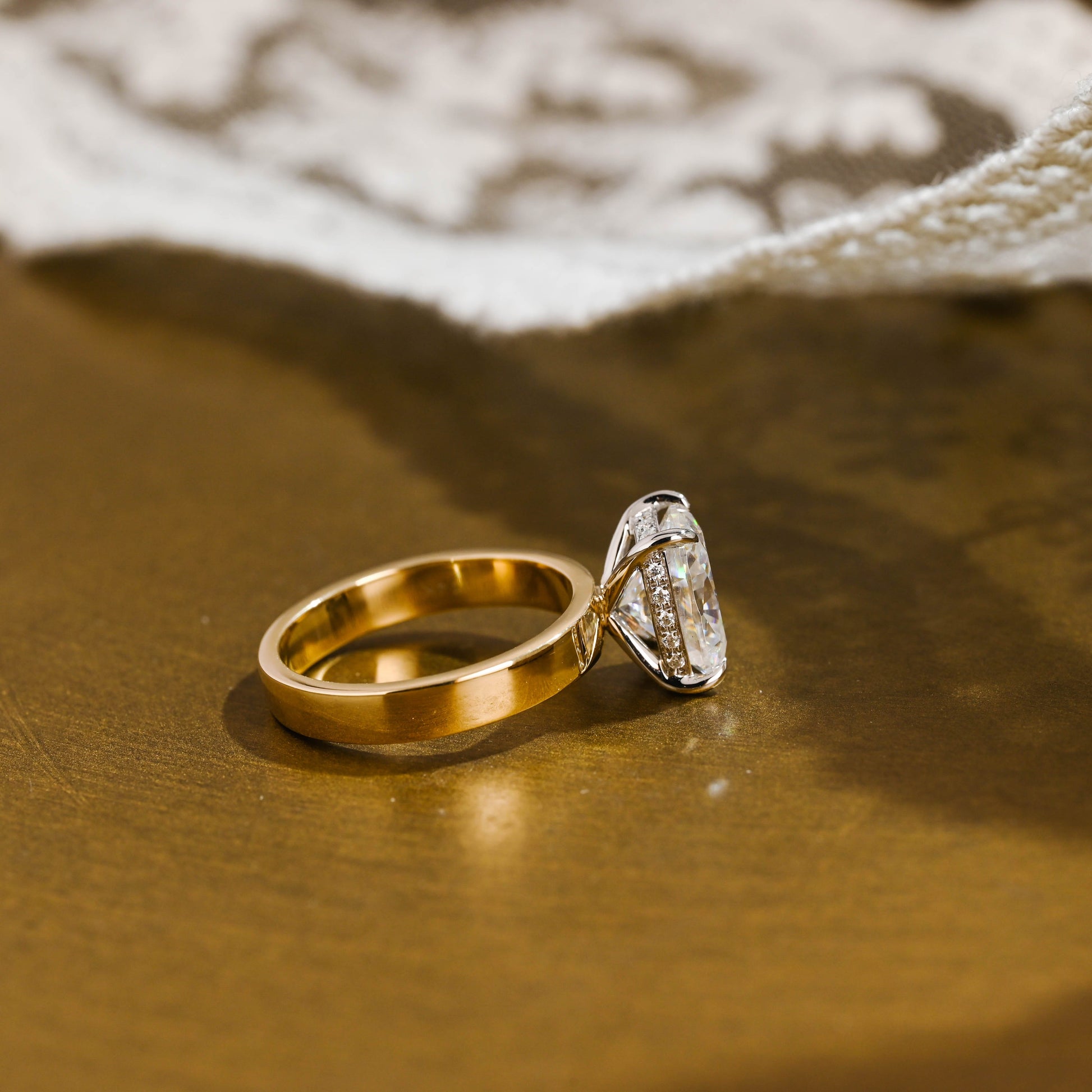 SquareJewelry cushion cut moissanite engagement ring Solid Gold Hidden Halo Two Tone Elongated Cushion Cut Moissanite Engagement Ring
