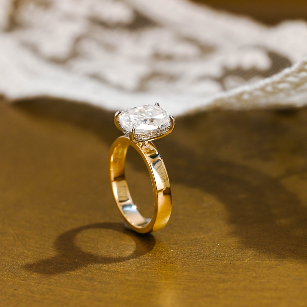 SquareJewelry cushion cut moissanite engagement ring Solid Gold Hidden Halo Two Tone Elongated Cushion Cut Moissanite Engagement Ring