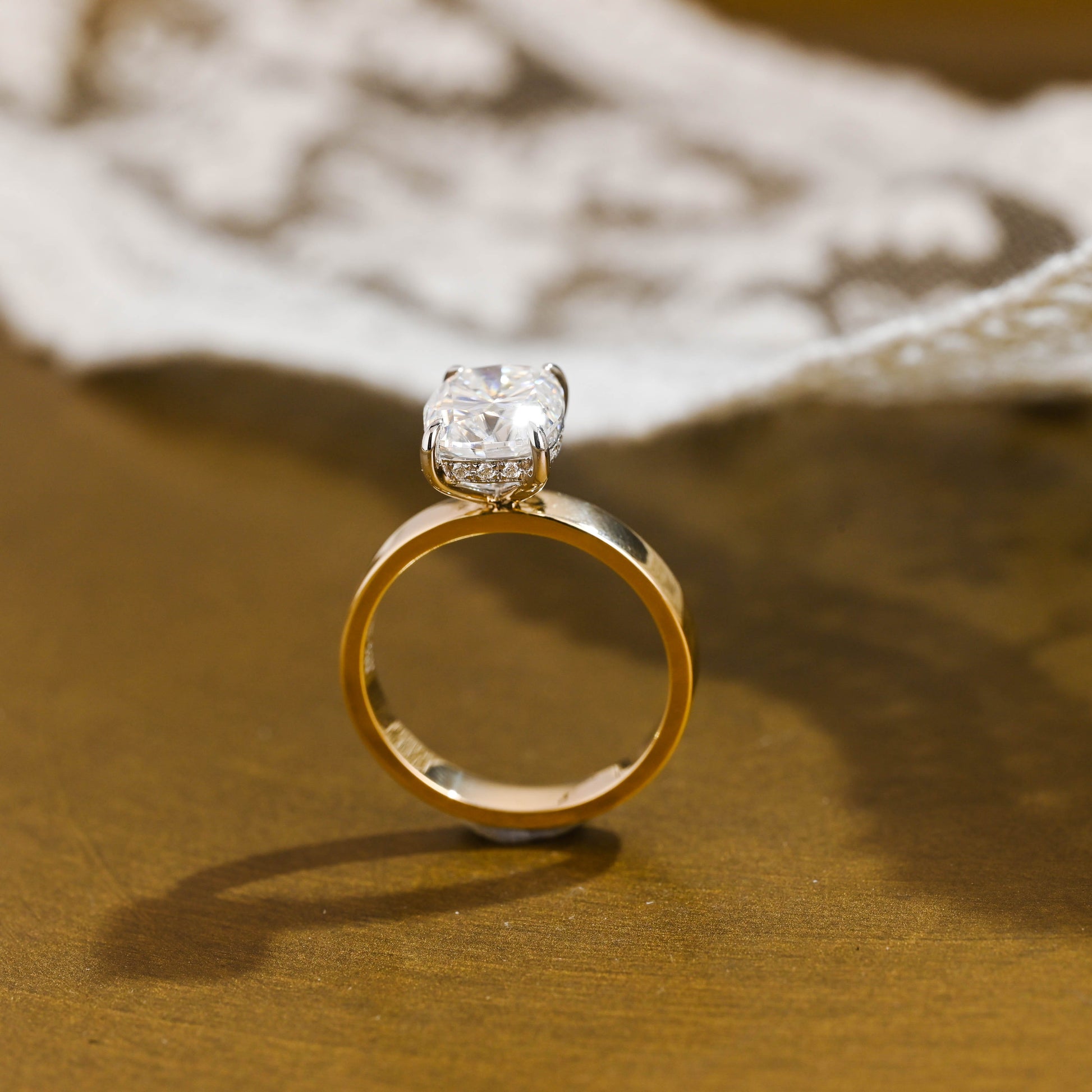 SquareJewelry cushion cut moissanite engagement ring Solid Gold Hidden Halo Two Tone Elongated Cushion Cut Moissanite Engagement Ring