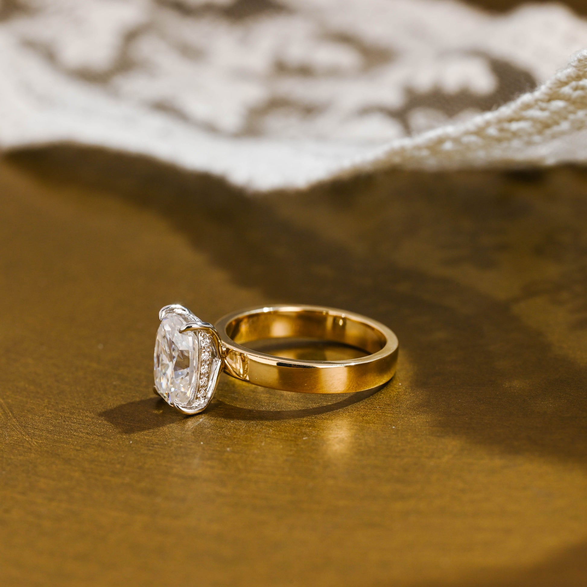 SquareJewelry cushion cut moissanite engagement ring Solid Gold Hidden Halo Two Tone Elongated Cushion Cut Moissanite Engagement Ring