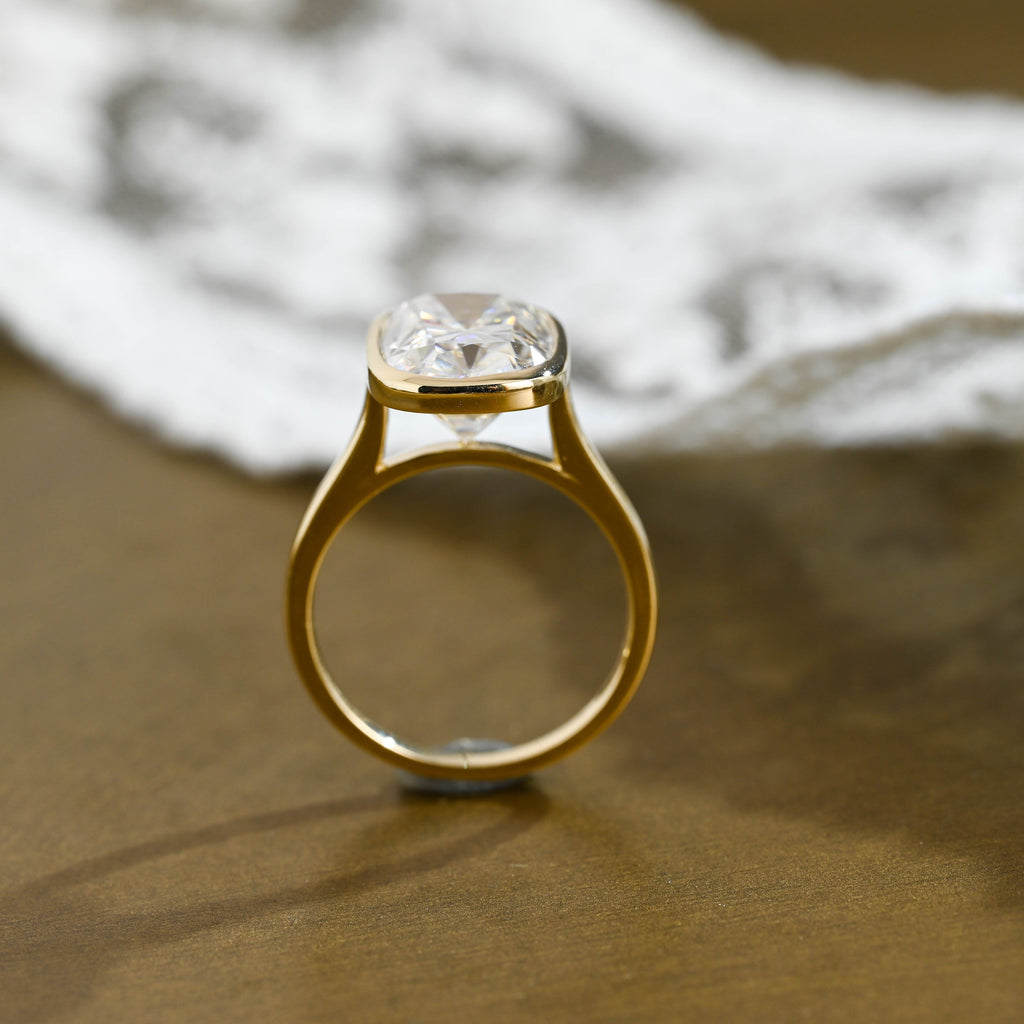 SquareJewelry cushion cut moissanite engagement ring Solid Gold Solitaire Bezel Elongated Cushion Cut Moissanite Engagement Ring