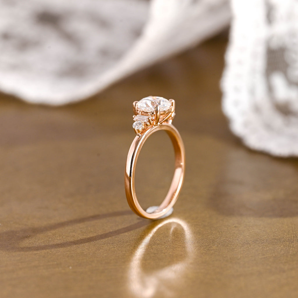 SquareJewelry cushion cut moissanite engagement ring Solid Gold Three Stone Cushion Cut Moissanite Engagement Ring with Tapered Accent Stone